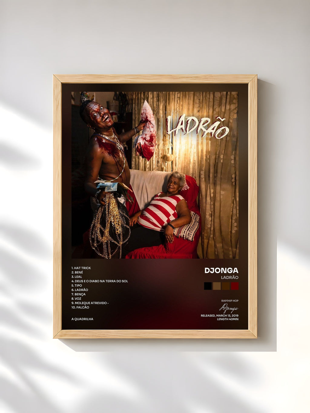 #bois Tableau de l'album Ladrão de Djonga, cadre en bois brut, imprimé et encadré en France