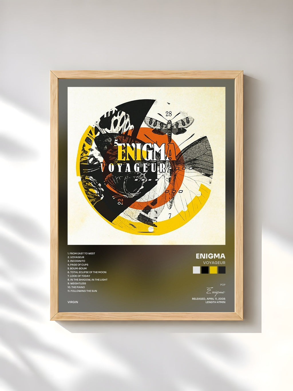 #bois Tableau de l'album Voyageur de Enigma, cadre en bois brut, imprimé et encadré en France