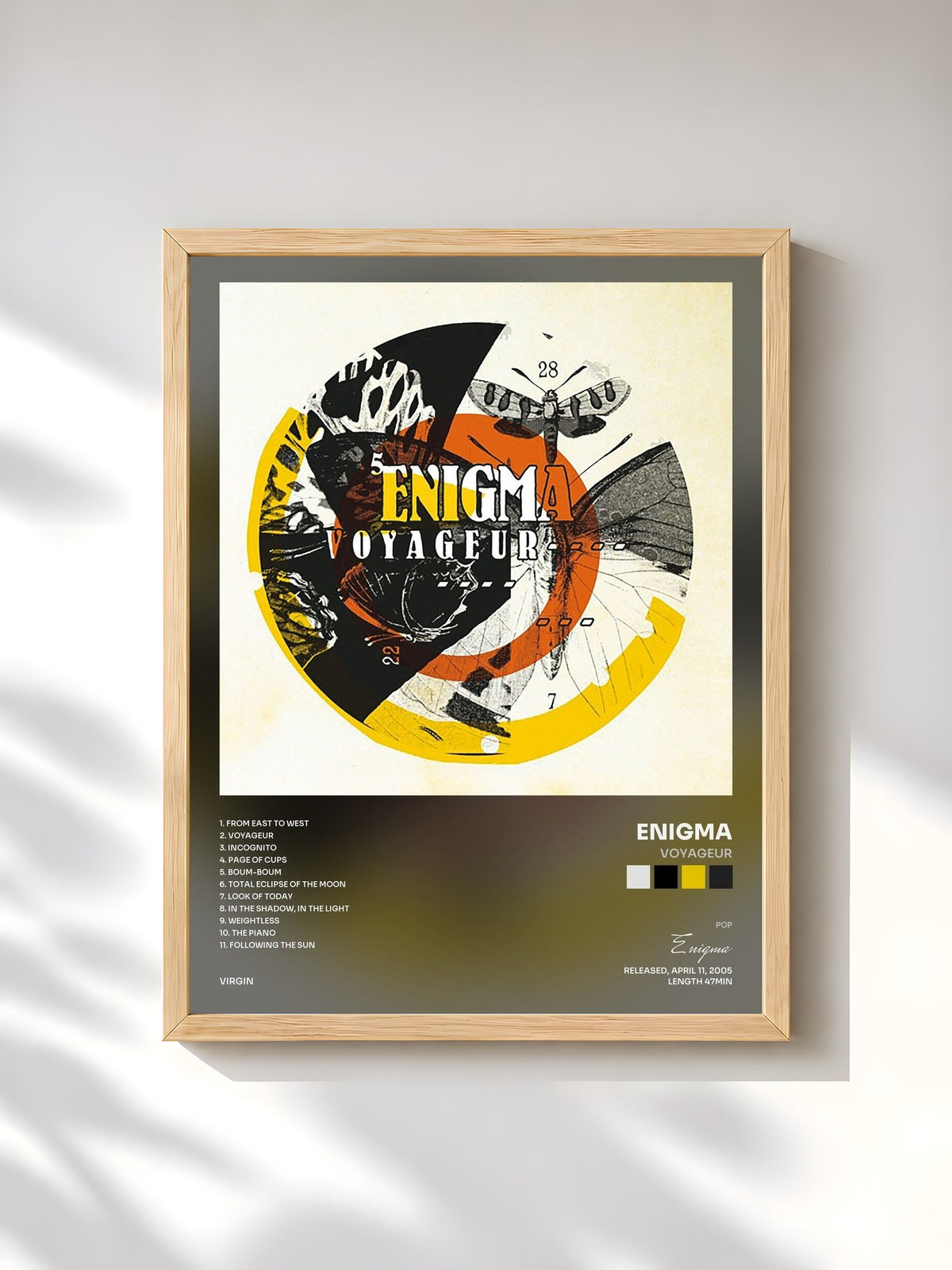 #bois Tableau de l'album Voyageur de Enigma, cadre en bois brut, imprimé et encadré en France