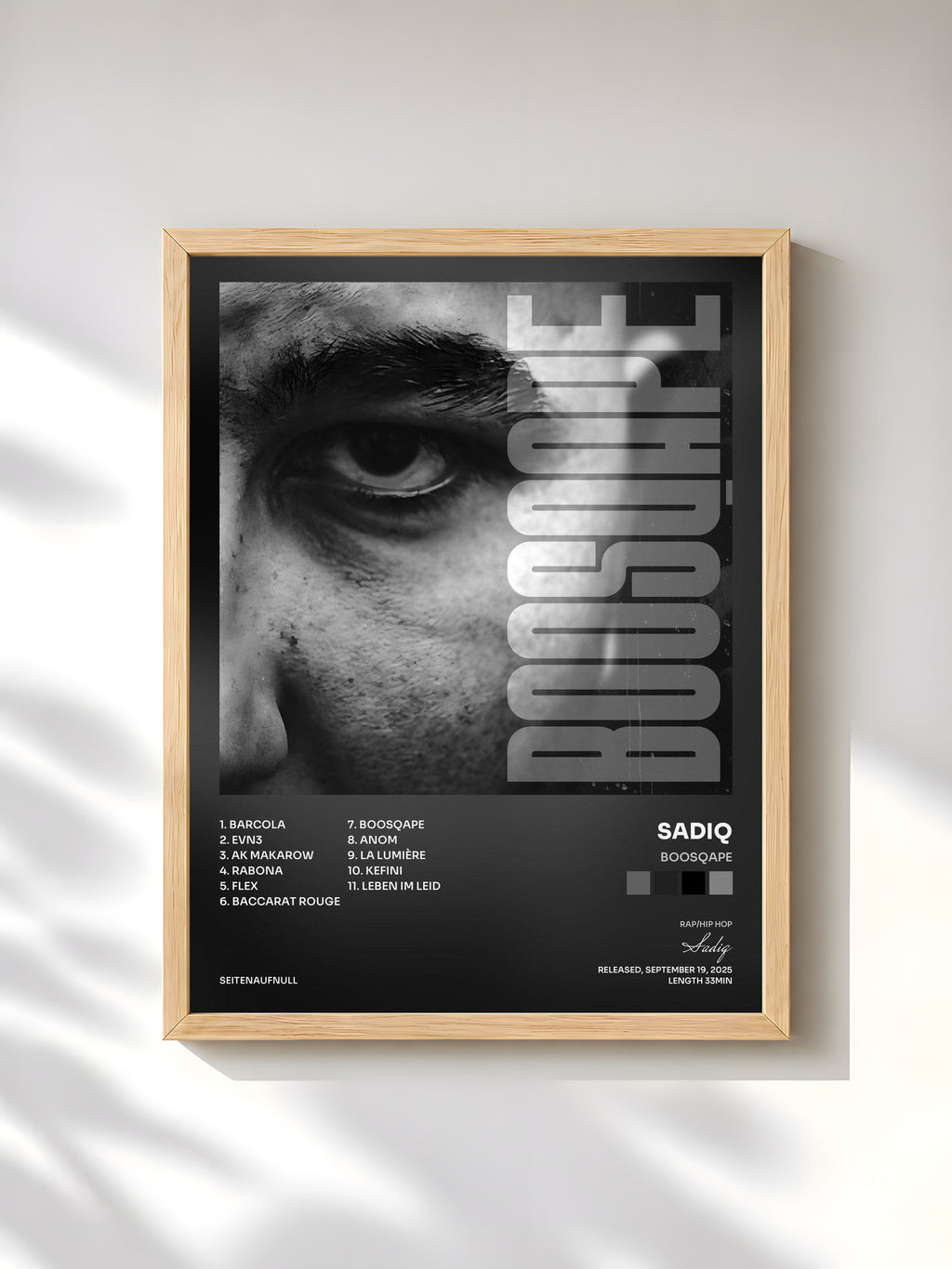 #bois Tableau de l'album Boosqape de Sadiq, cadre en bois brut, imprimé et encadré en France