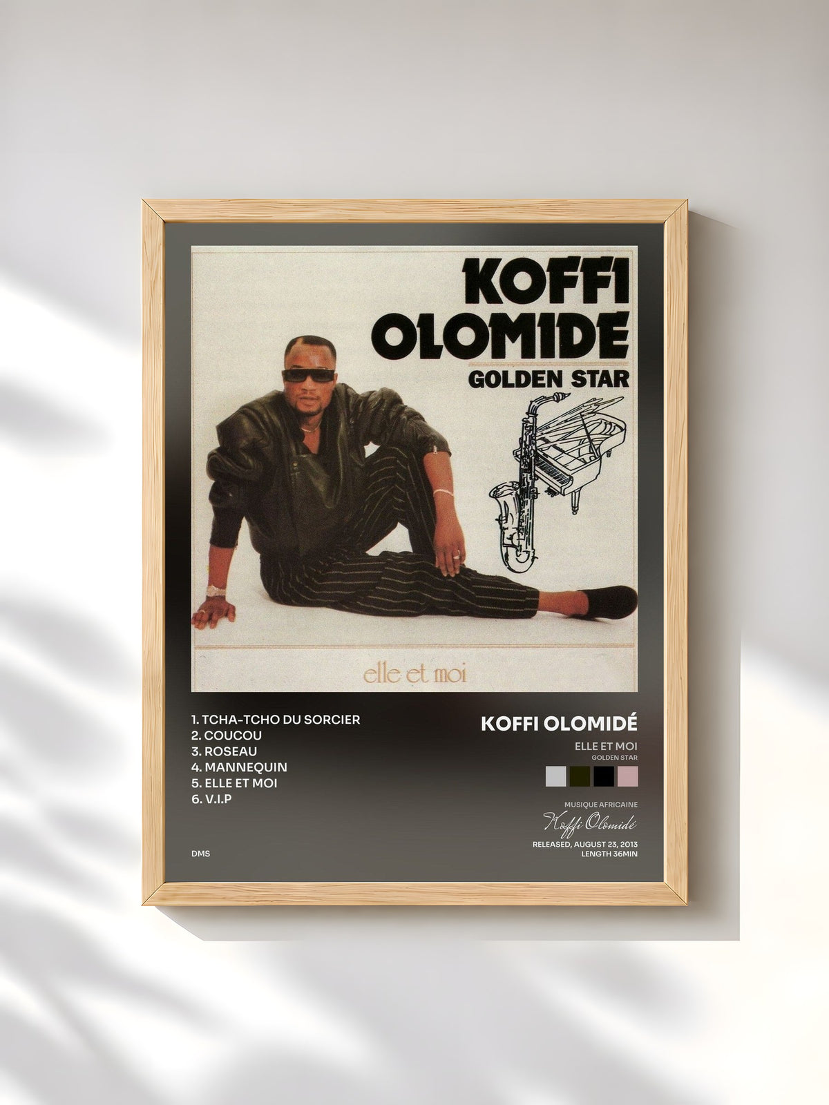 #bois Tableau de l'album Elle et moi (Golden Star) de Koffi Olomidé, cadre en bois brut, imprimé et encadré en France
