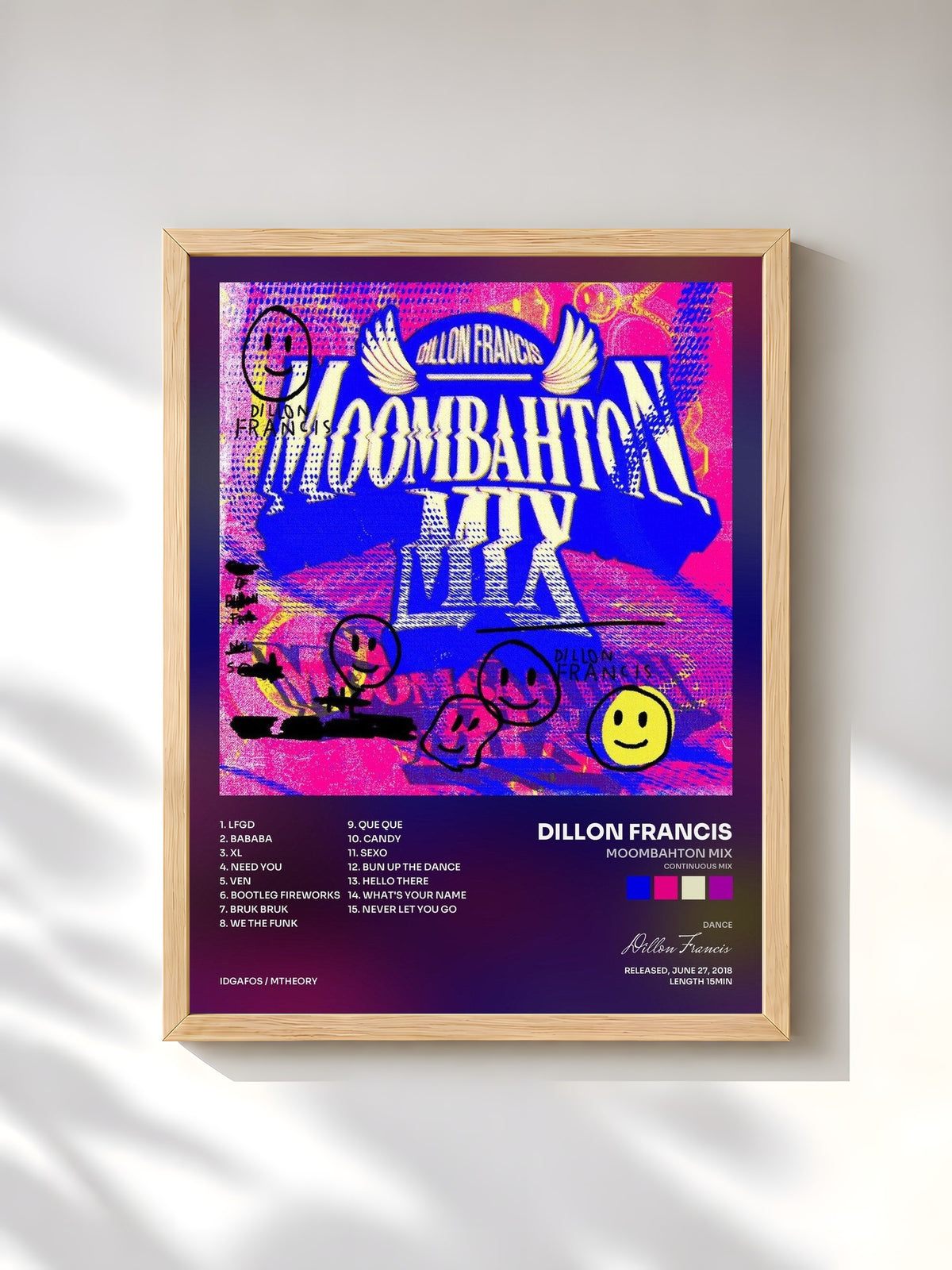 #bois Tableau de l'album Moombahton Mix (Continuous Mix) de Dillon Francis, cadre en bois brut, imprimé et encadré en France