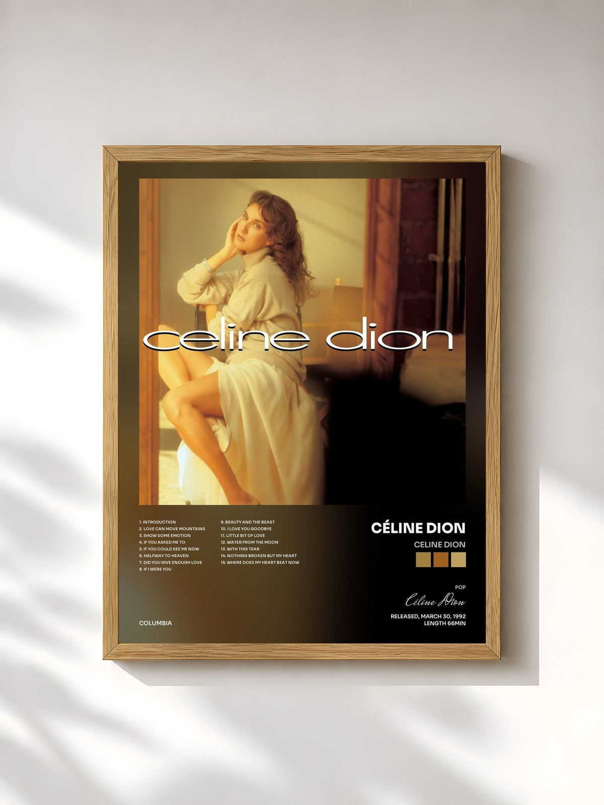 #bois Tableau de l'album Celine Dion de Céline Dion, cadre en bois brut, imprimé et encadré en France