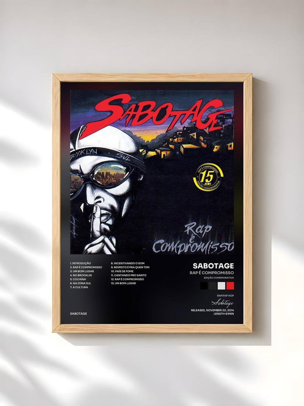 #bois Tableau de l'album Rap É Compromisso (Edição Comemorativa) de Sabotage, cadre en bois brut, imprimé et encadré en France