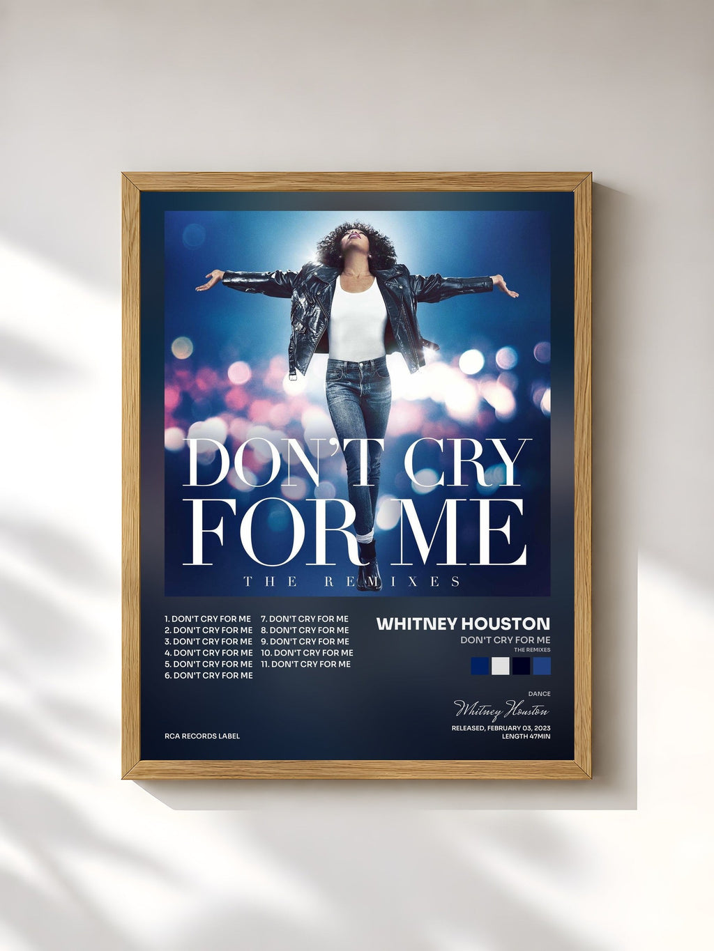 #bois Tableau de l'album Don't Cry For Me (The Remixes) de Whitney Houston, cadre en bois brut, imprimé et encadré en France