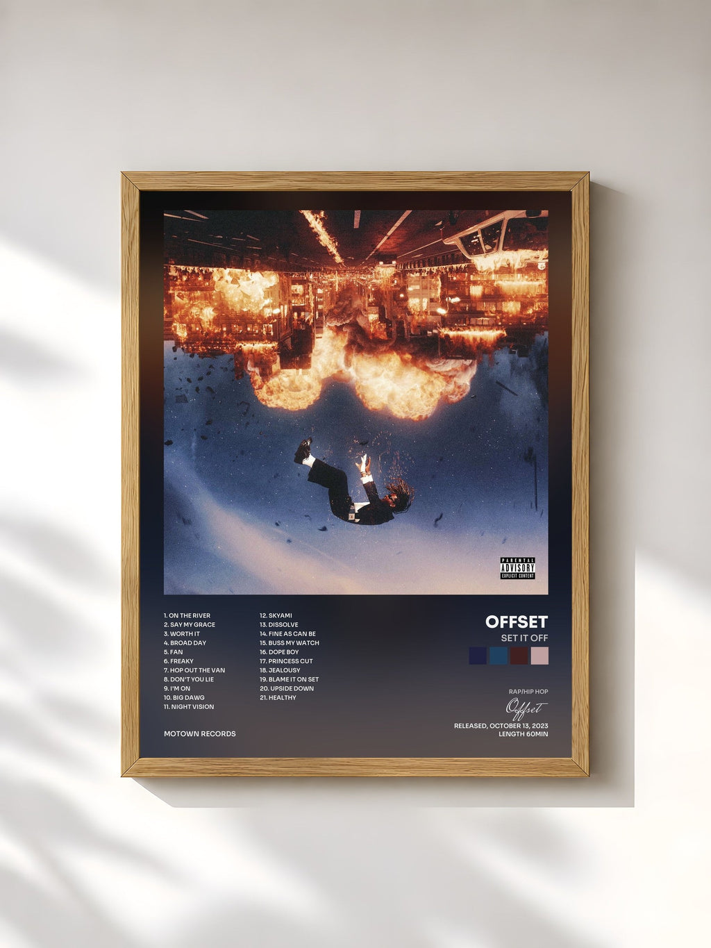 #bois Tableau de l'album SET IT OFF de Offset, cadre en bois brut, imprimé et encadré en France