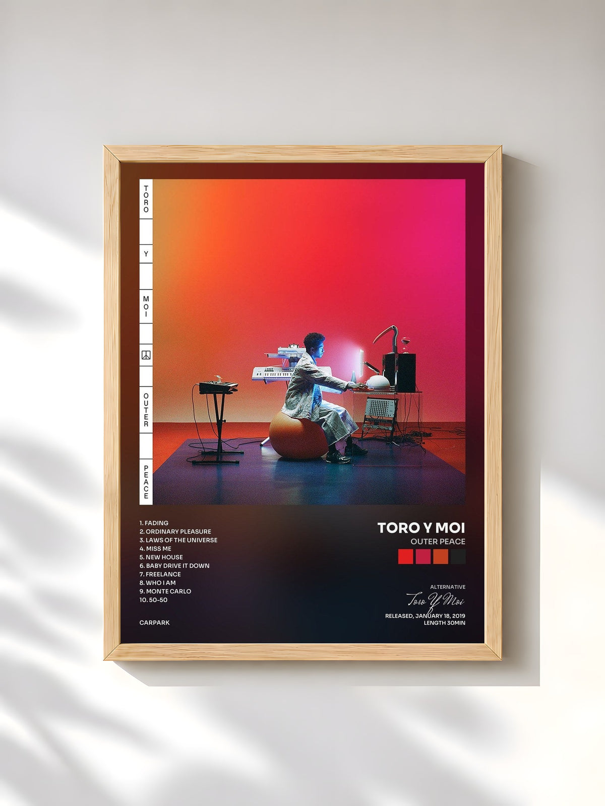 #bois Tableau de l'album Outer Peace de Toro Y Moi, cadre en bois brut, imprimé et encadré en France
