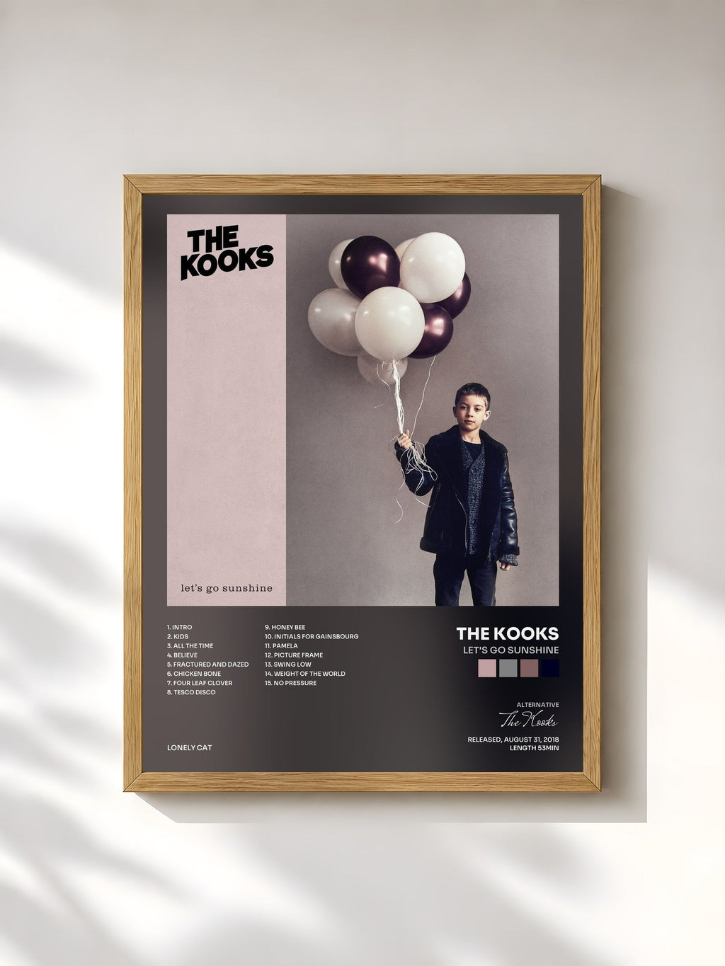 #bois Tableau de l'album Let's Go Sunshine de The Kooks, cadre en bois brut, imprimé et encadré en France