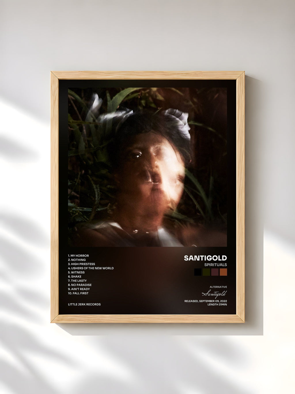 #bois Tableau de l'album Spirituals de Santigold, cadre en bois brut, imprimé et encadré en France