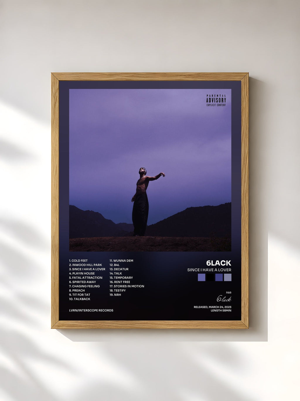 #bois Tableau de l'album Since I Have A Lover de 6lack, cadre en bois brut, imprimé et encadré en France