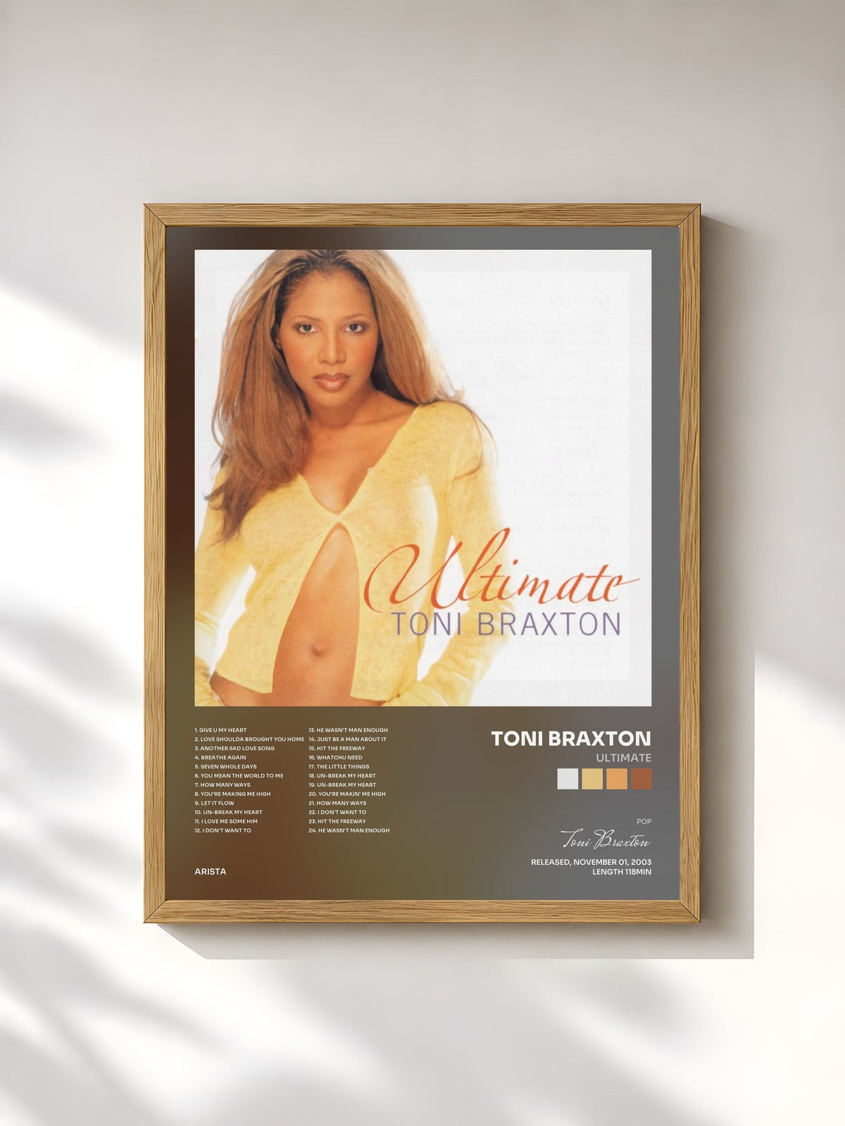 #bois Tableau de l'album Ultimate de Toni Braxton, cadre en bois brut, imprimé et encadré en France