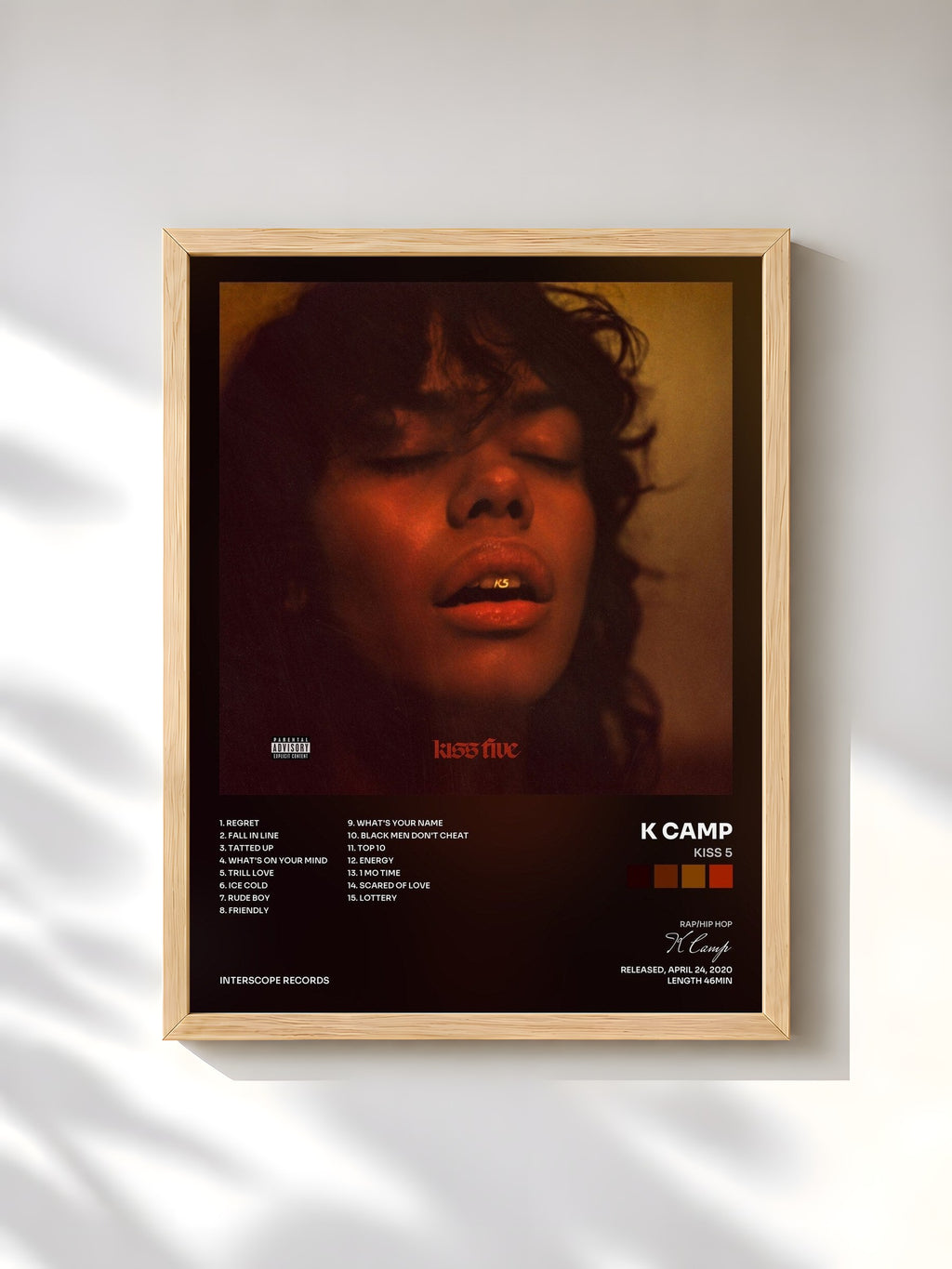 #bois Tableau de l'album Kiss 5 de K Camp, cadre en bois brut, imprimé et encadré en France