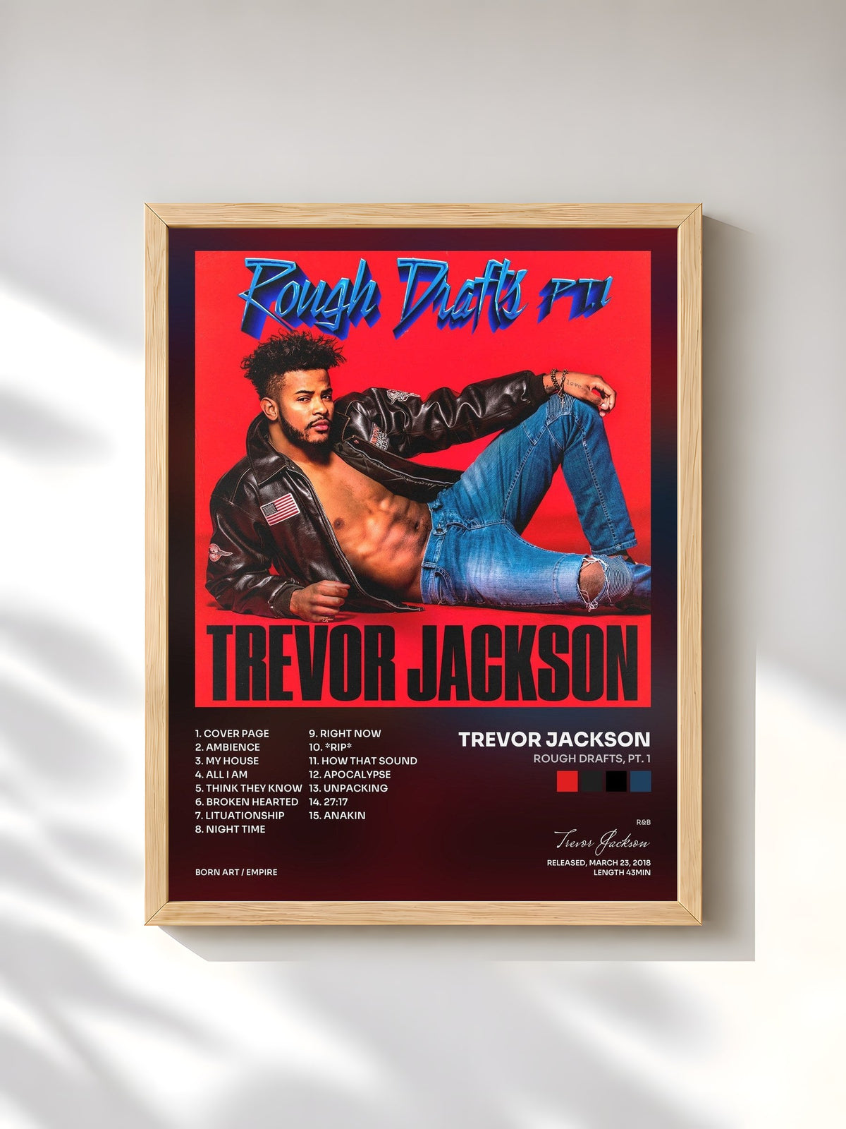 #bois Tableau de l'album Rough Drafts, Pt. 1 de Trevor Jackson, cadre en bois brut, imprimé et encadré en France