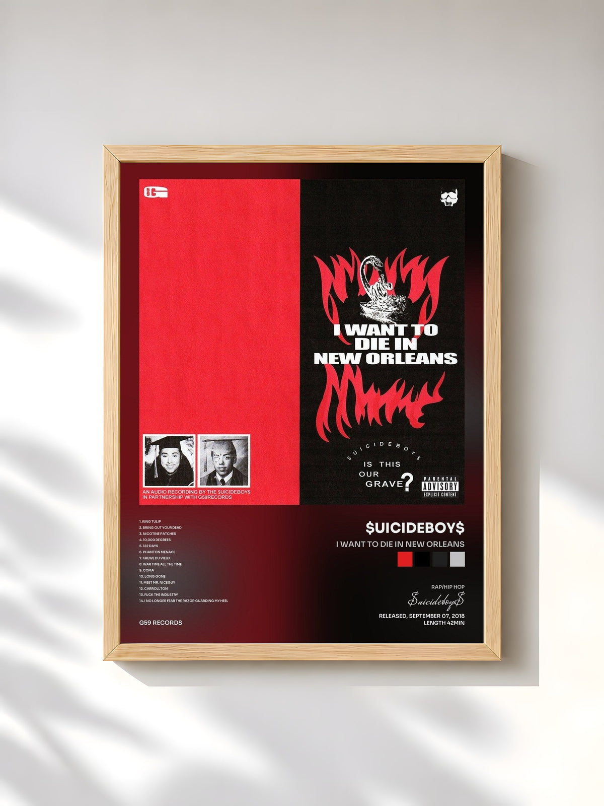#bois Tableau de l'album I Want to Die in New Orleans de $uicideboy$, cadre en bois brut, imprimé et encadré en France