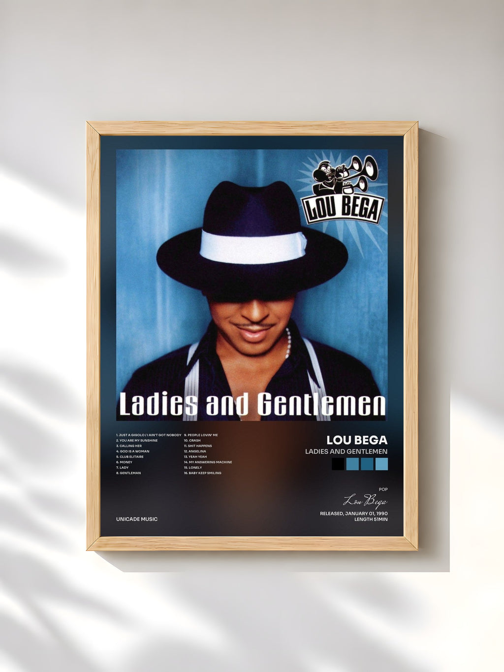 #bois Tableau de l'album Ladies And Gentlemen de Lou Bega, cadre en bois brut, imprimé et encadré en France