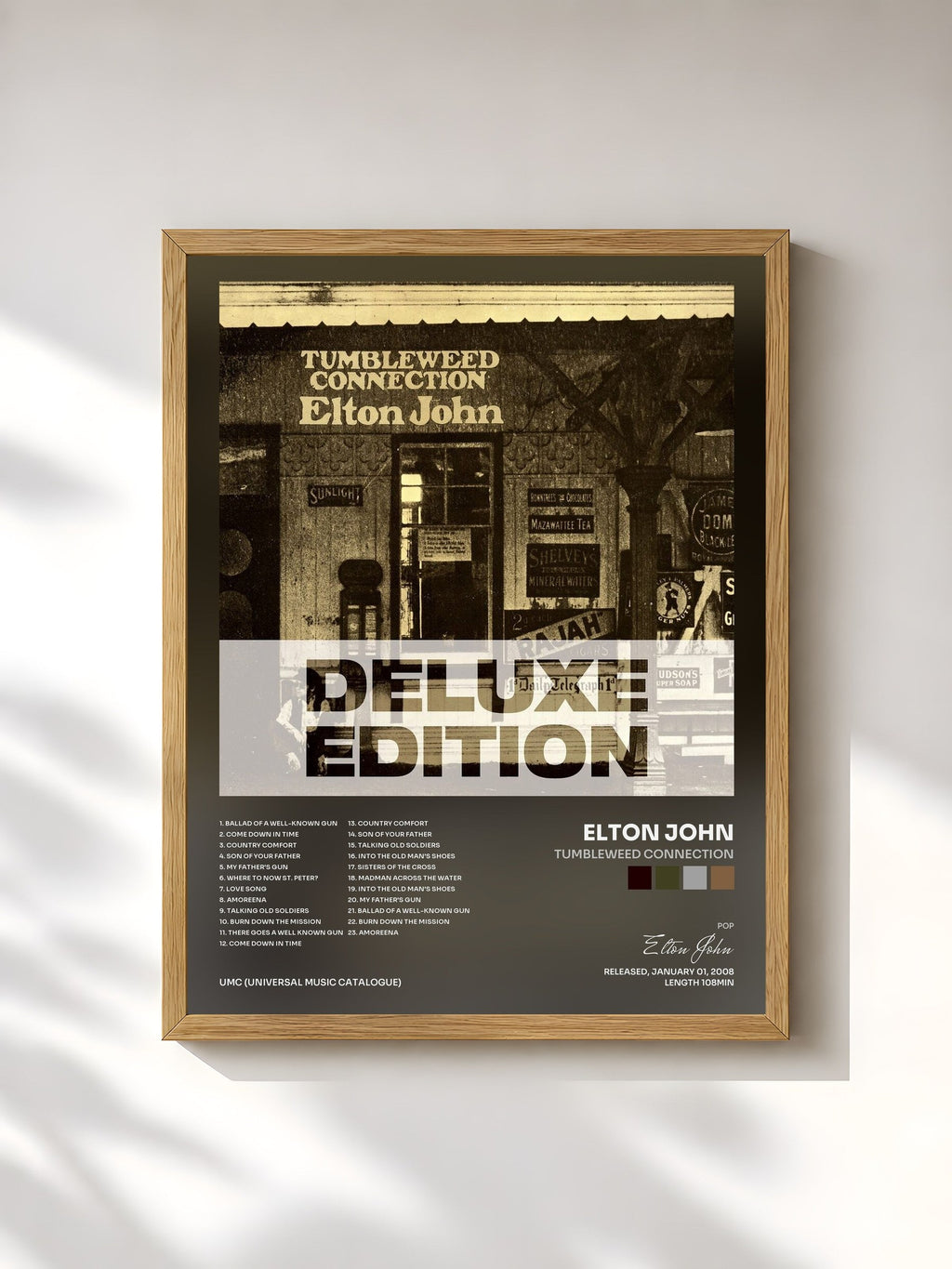 #bois Tableau de l'album Tumbleweed Connection de Elton John, cadre en bois brut, imprimé et encadré en France