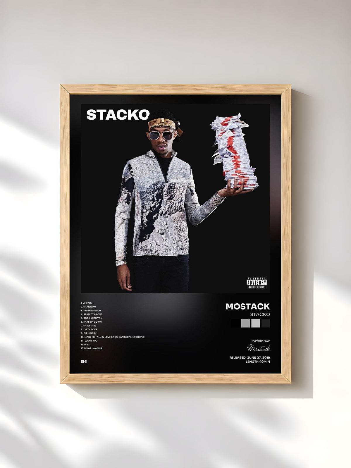 #bois Tableau de l'album Stacko de Mostack, cadre en bois brut, imprimé et encadré en France