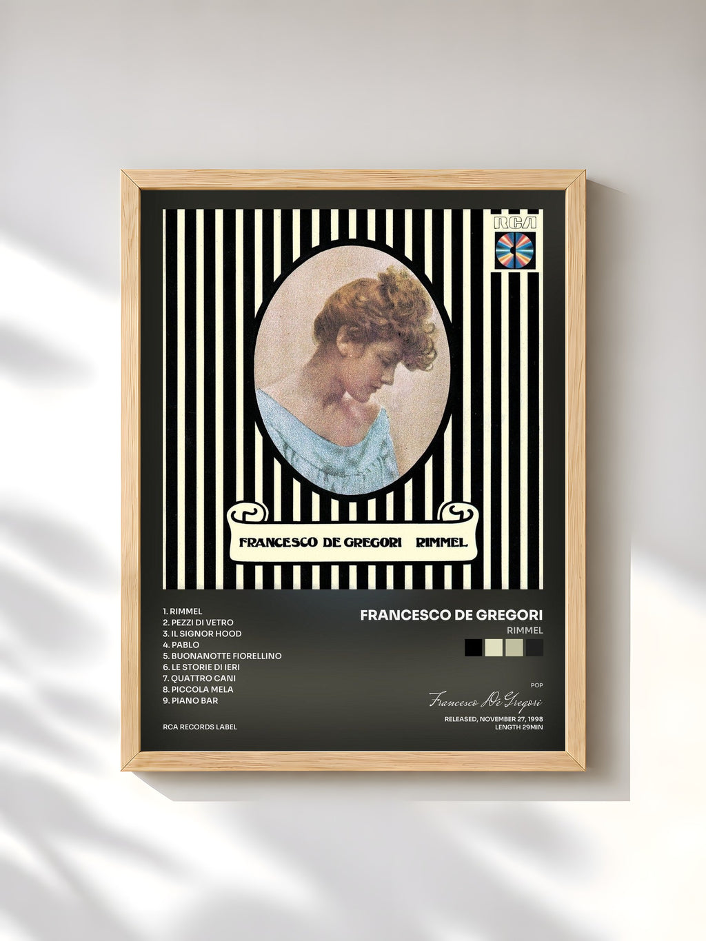 #bois Tableau de l'album Rimmel de Francesco De Gregori, cadre en bois brut, imprimé et encadré en France