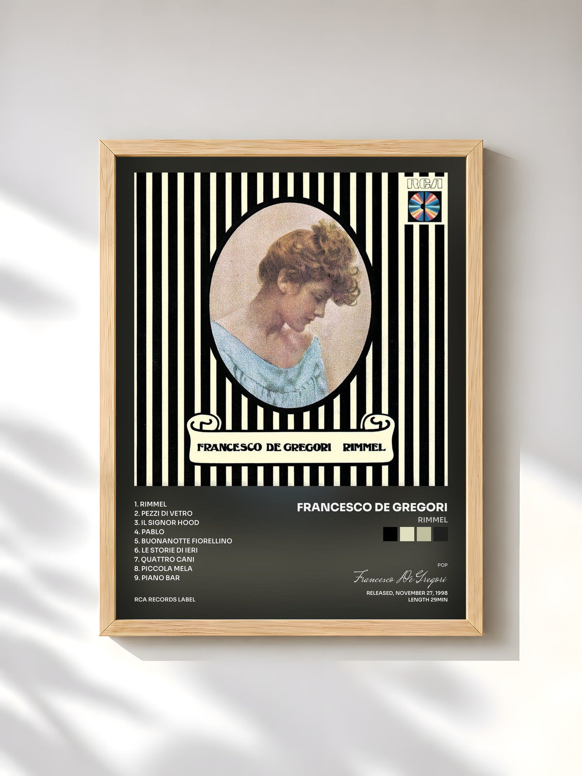 #bois Tableau de l'album Rimmel de Francesco De Gregori, cadre en bois brut, imprimé et encadré en France