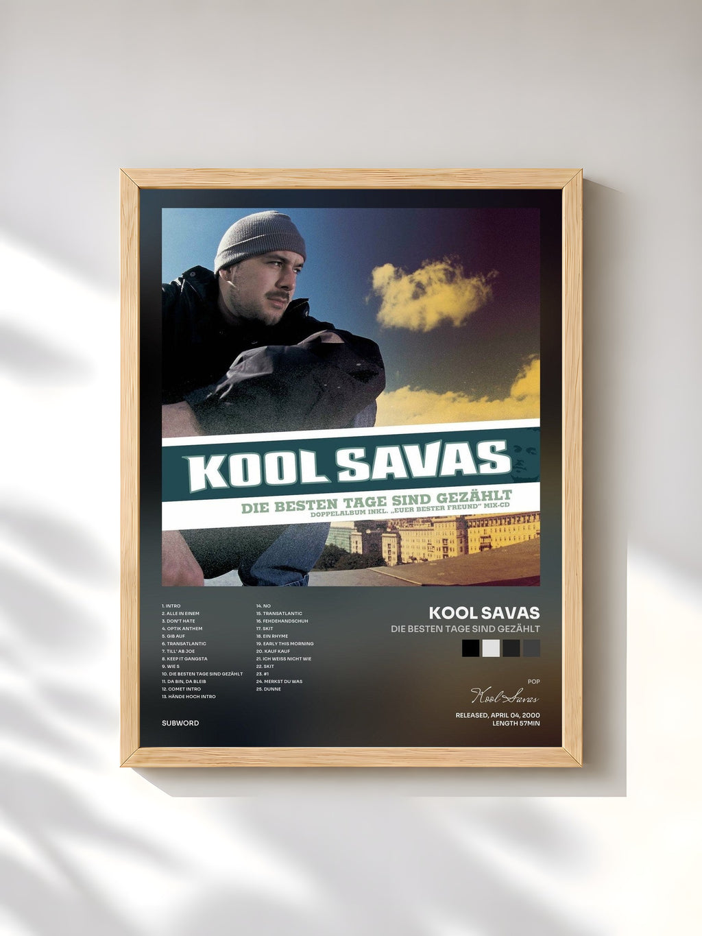 #bois Tableau de l'album Die besten Tage sind gezählt de Kool Savas, cadre en bois brut, imprimé et encadré en France