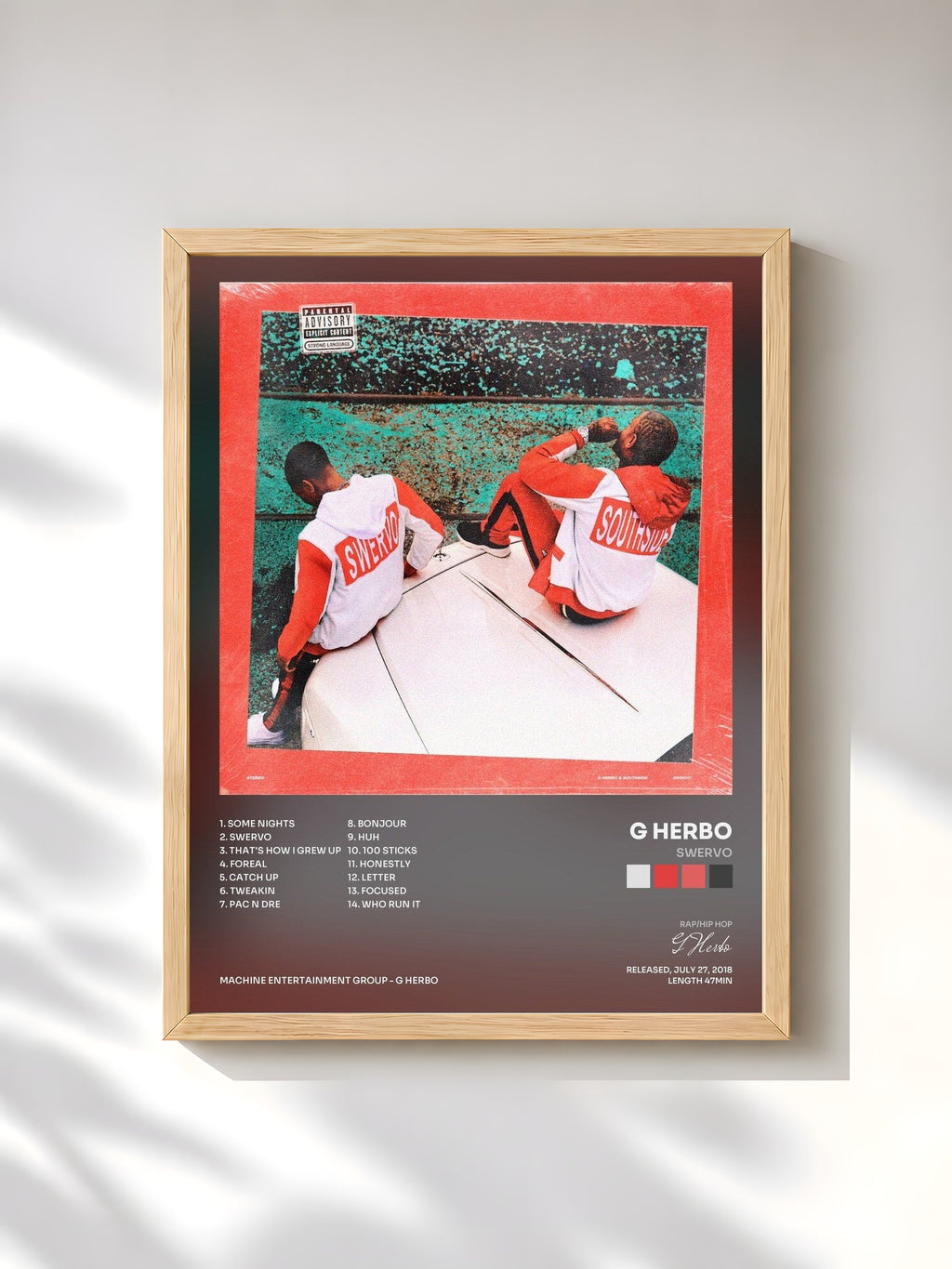#bois Tableau de l'album Swervo de G Herbo, cadre en bois brut, imprimé et encadré en France