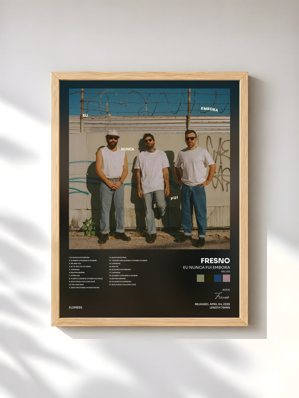 #bois Tableau de l'album Eu Nunca Fui Embora (Deluxe) de Fresno, cadre en bois brut, imprimé et encadré en France