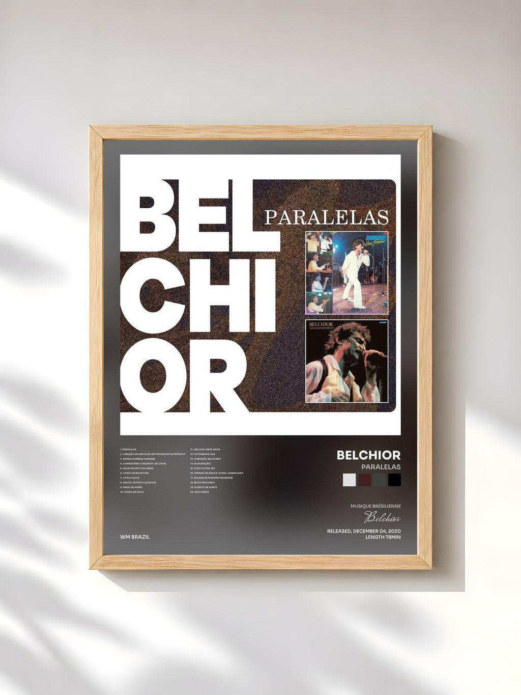 #bois Tableau de l'album Paralelas de Belchior, cadre en bois brut, imprimé et encadré en France