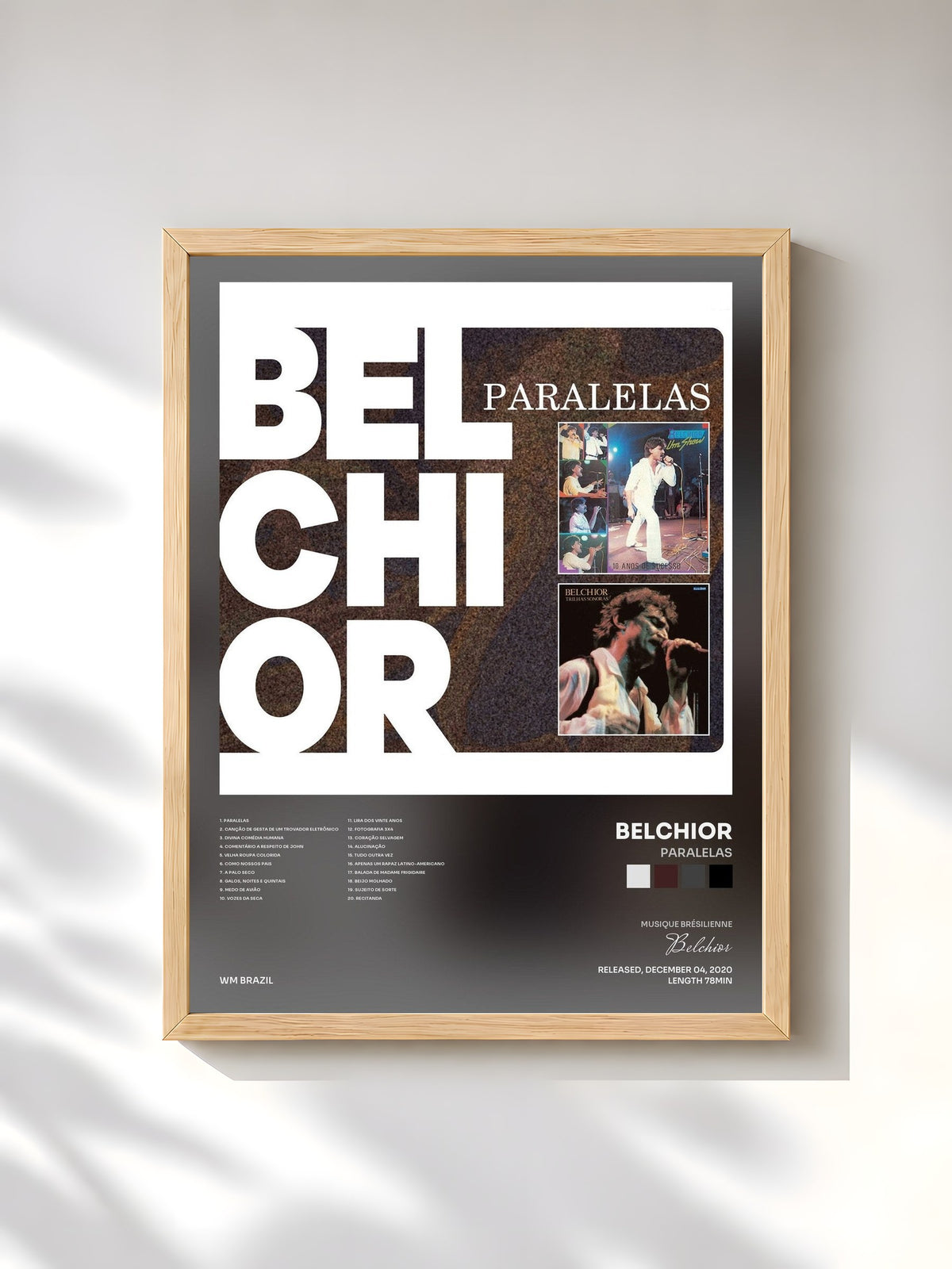 #bois Tableau de l'album Paralelas de Belchior, cadre en bois brut, imprimé et encadré en France