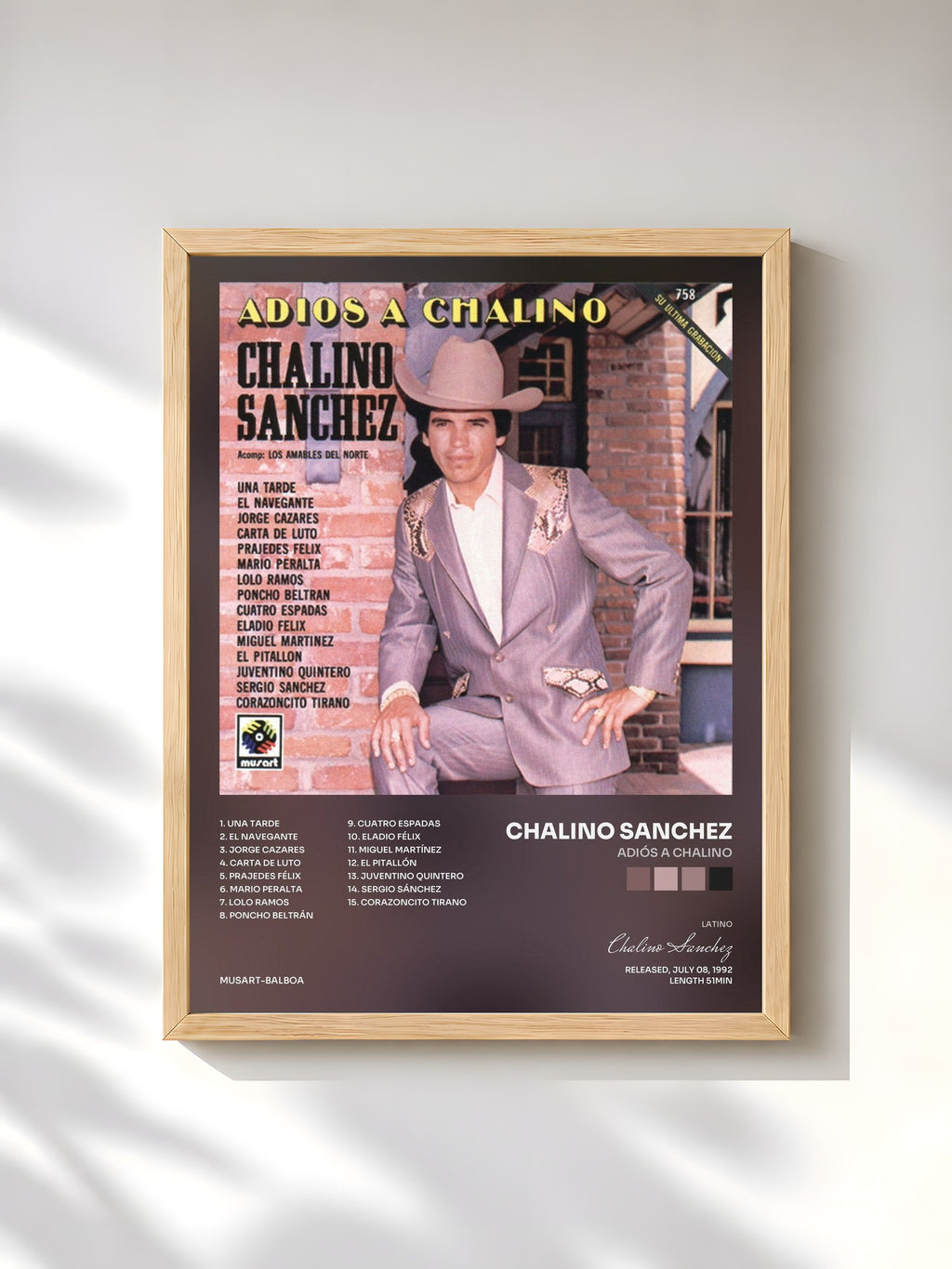 #bois Tableau de l'album Adiós A Chalino de Chalino Sanchez, cadre en bois brut, imprimé et encadré en France