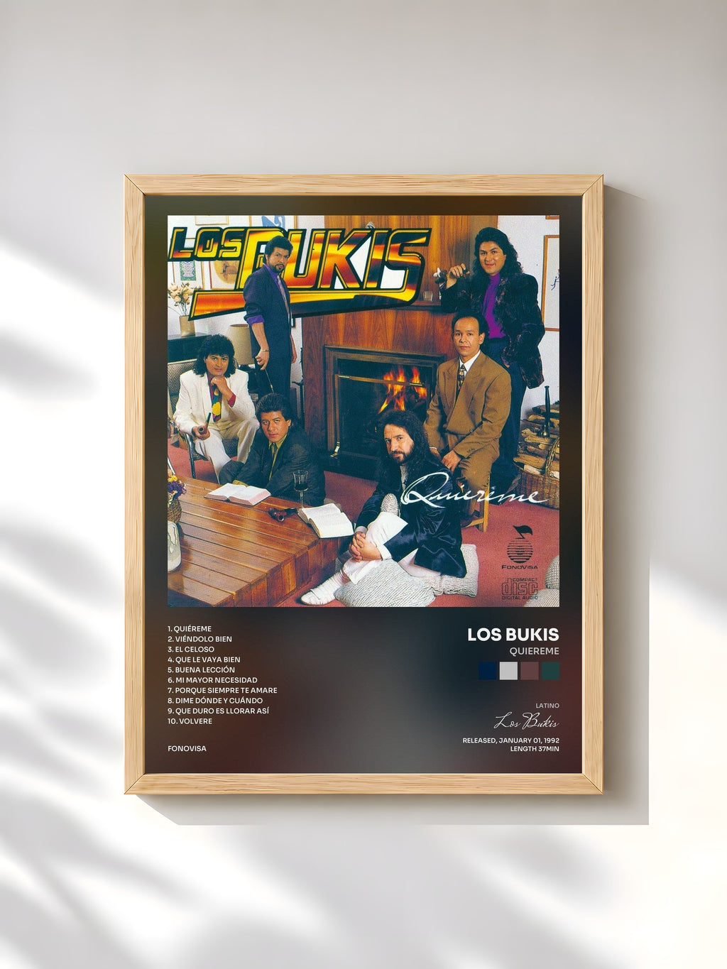 #bois Tableau de l'album Quiereme de Los Bukis, cadre en bois brut, imprimé et encadré en France