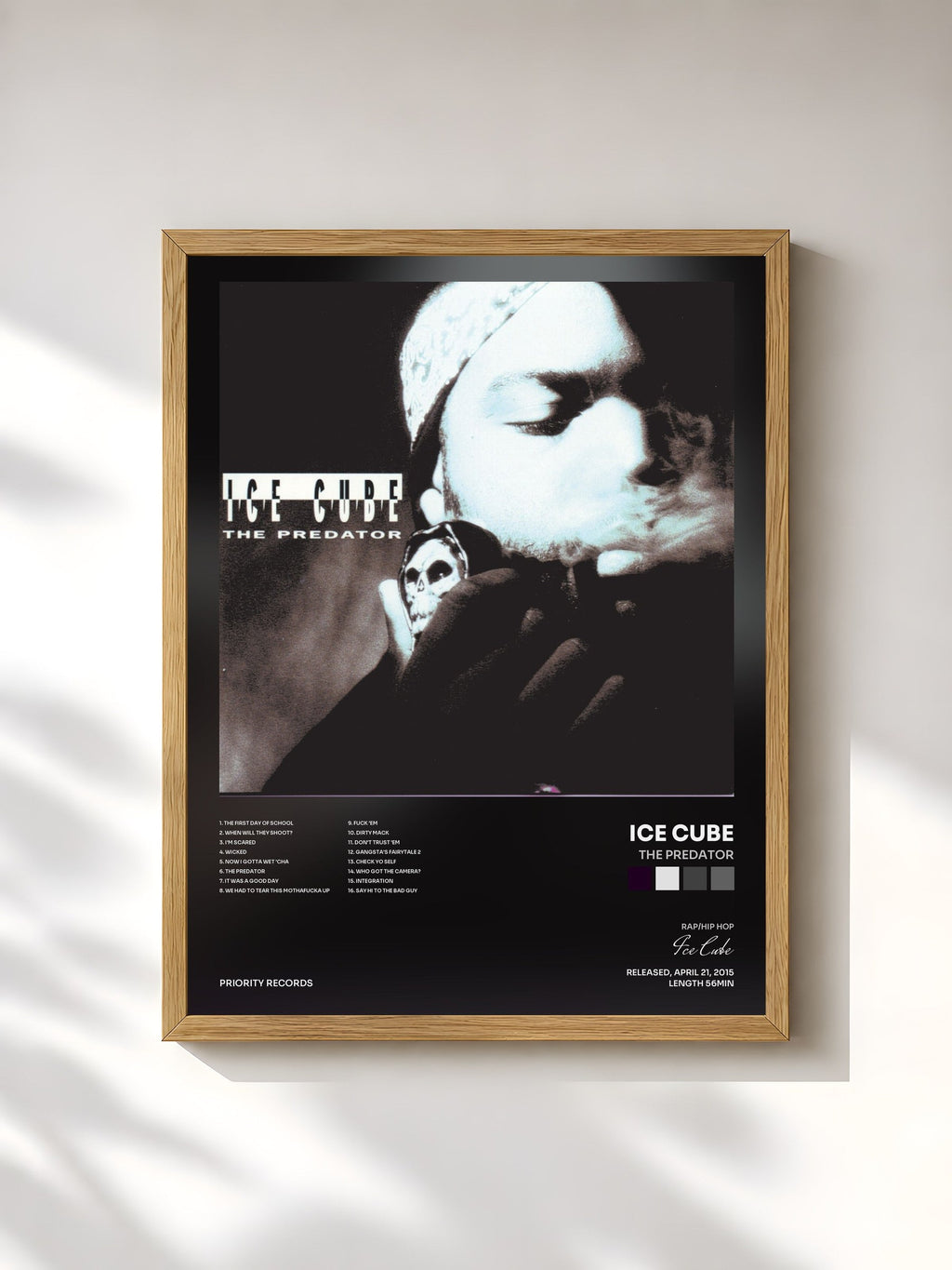 #bois Tableau de l'album The Predator de Ice Cube, cadre en bois brut, imprimé et encadré en France