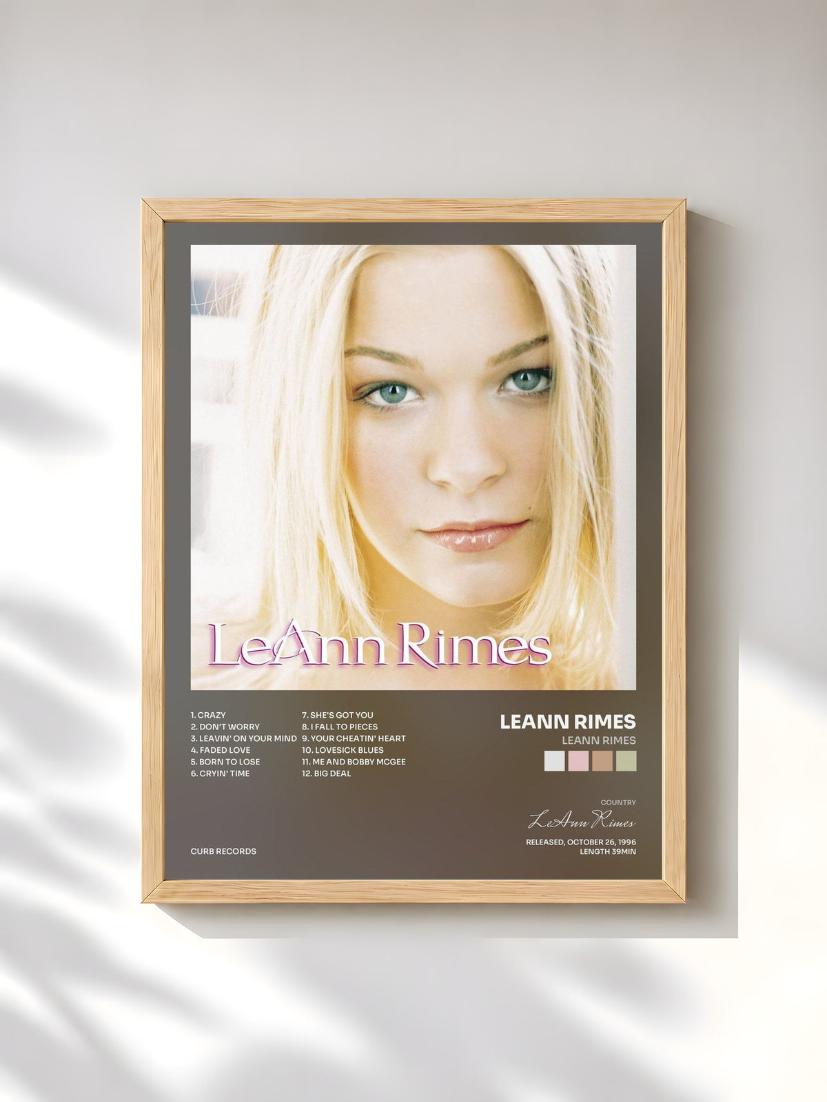 #bois Tableau de l'album LeAnn Rimes de LeAnn Rimes, cadre en bois brut, imprimé et encadré en France