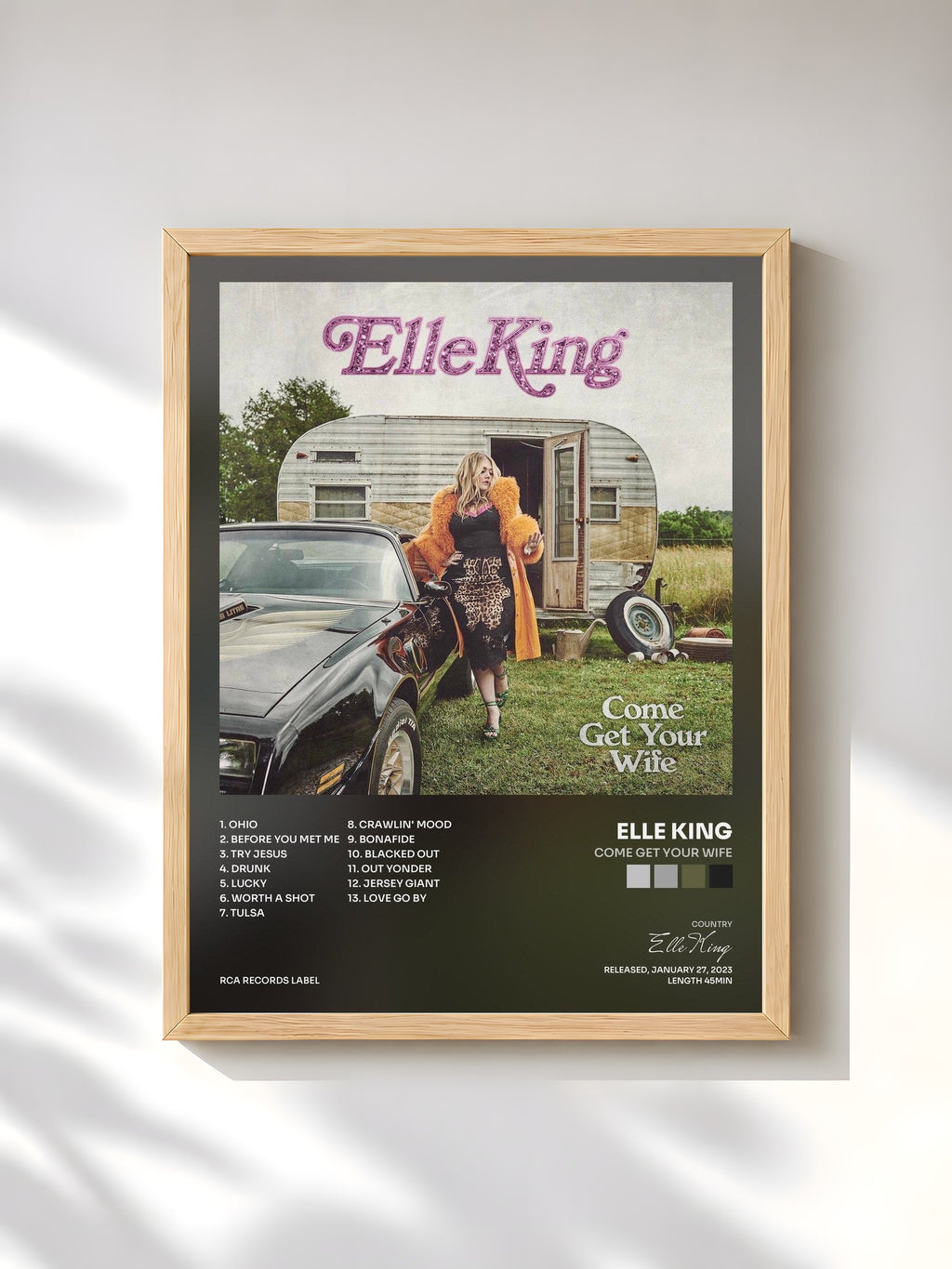 #bois Tableau de l'album Come Get Your Wife de Elle King, cadre en bois brut, imprimé et encadré en France