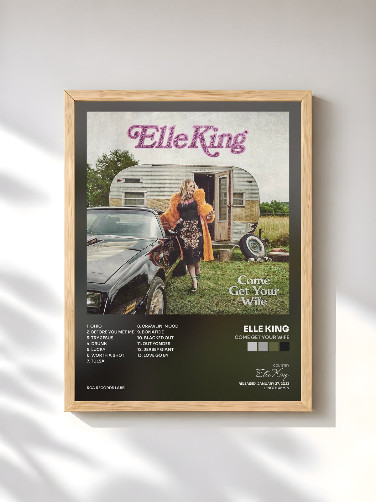 #bois Tableau de l'album Come Get Your Wife de Elle King, cadre en bois brut, imprimé et encadré en France