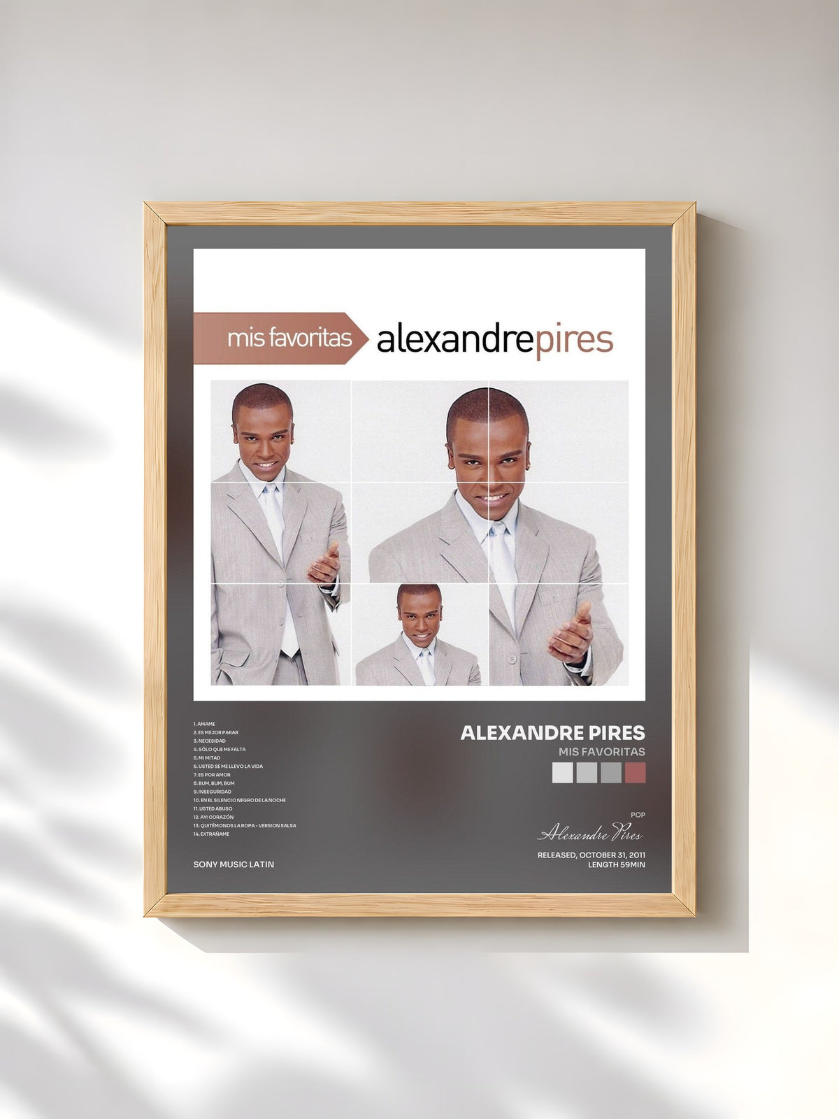 #bois Tableau de l'album Mis Favoritas de Alexandre Pires, cadre en bois brut, imprimé et encadré en France