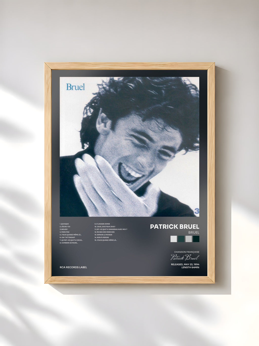 #bois Tableau de l'album Bruel de Patrick Bruel, cadre en bois brut, imprimé et encadré en France