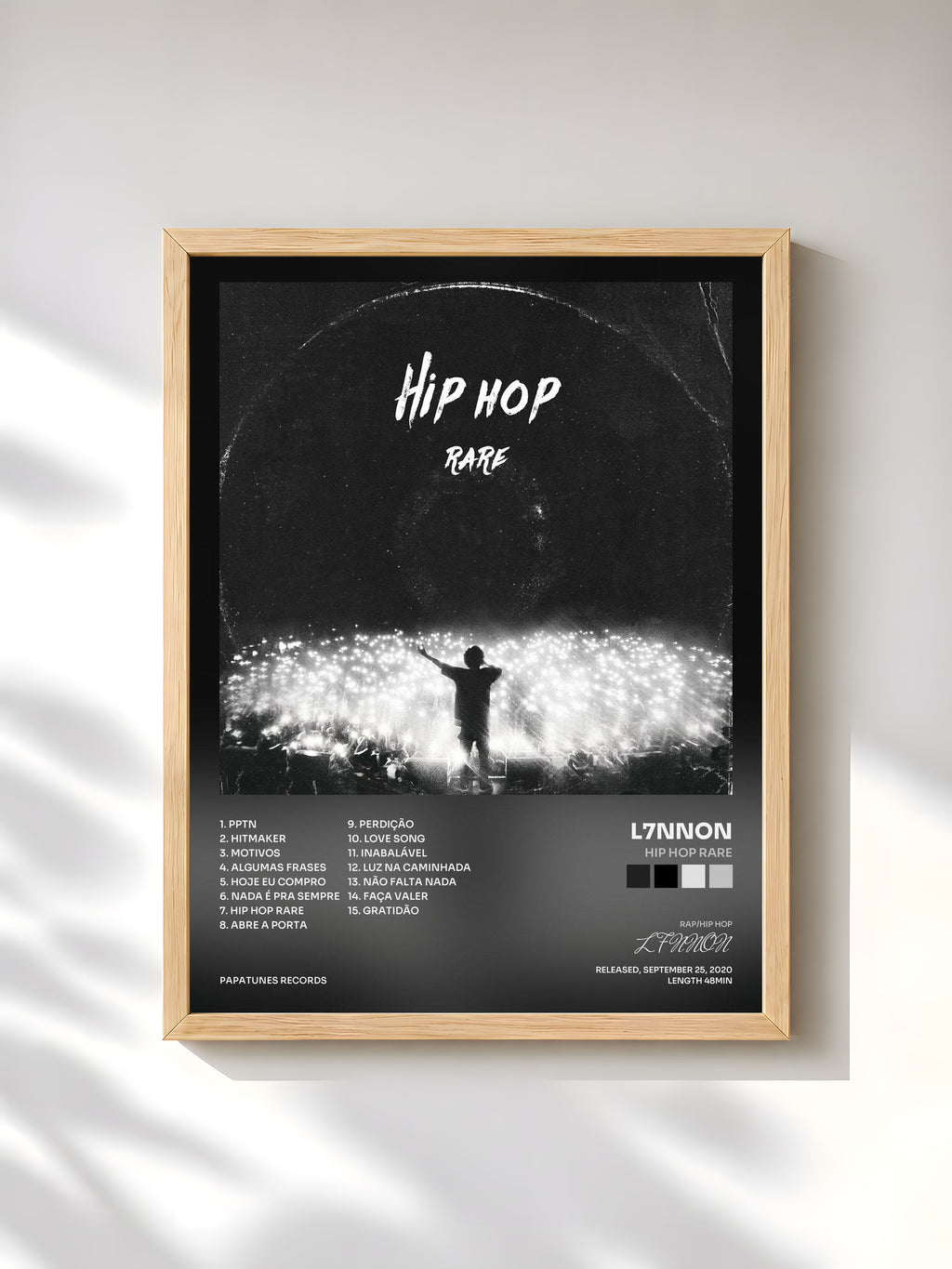 #bois Tableau de l'album Hip Hop Rare de L7NNON, cadre en bois brut, imprimé et encadré en France