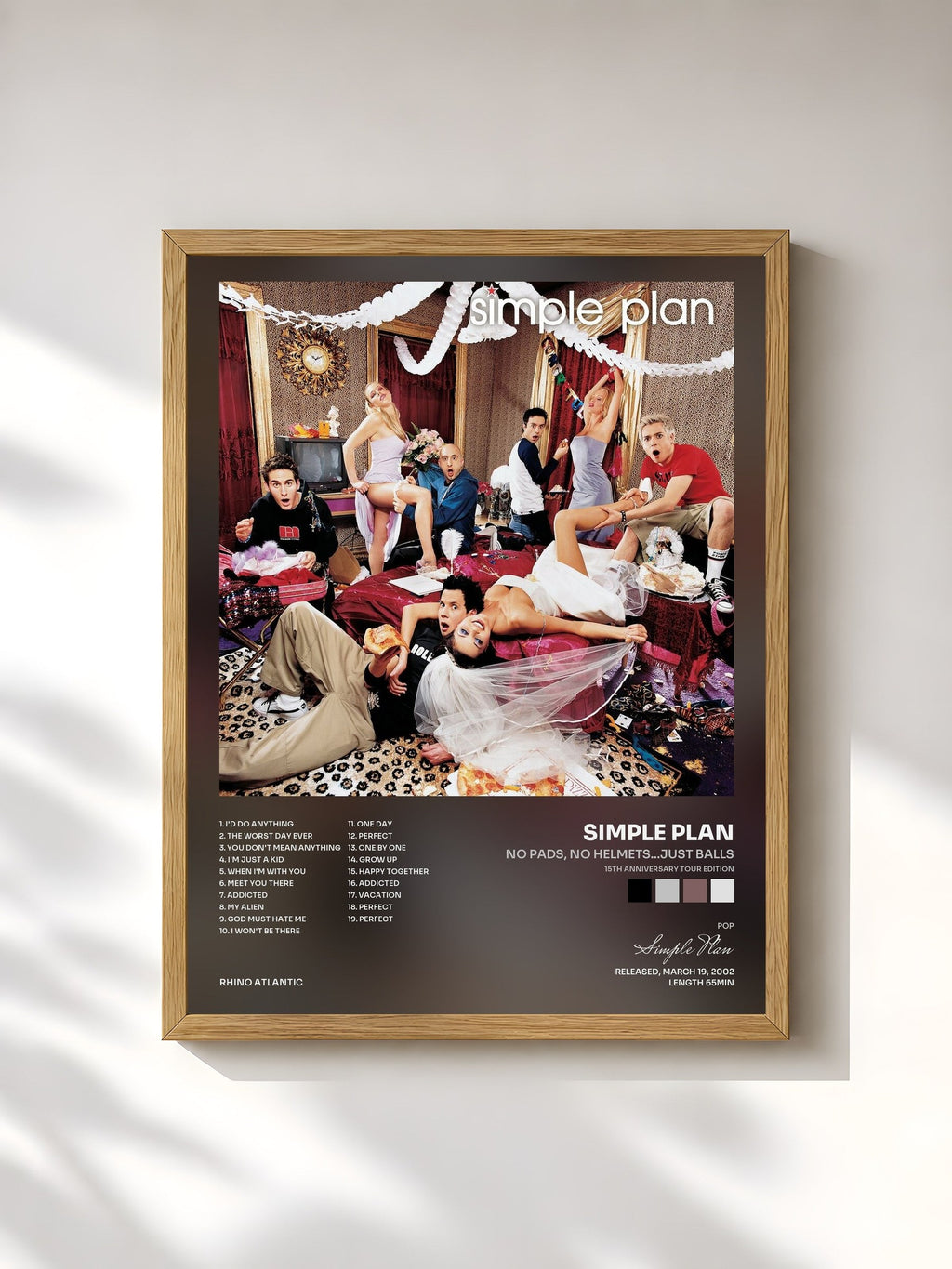 #bois Tableau de l'album No Pads, No Helmets...Just Balls (15th Anniversary Tour Edition) de Simple Plan, cadre en bois brut, imprimé et encadré en France