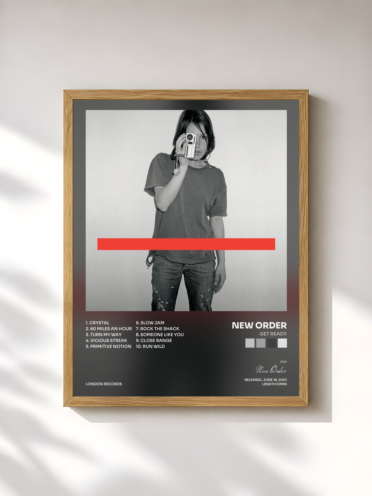 #bois Tableau de l'album Get Ready de New Order, cadre en bois brut, imprimé et encadré en France