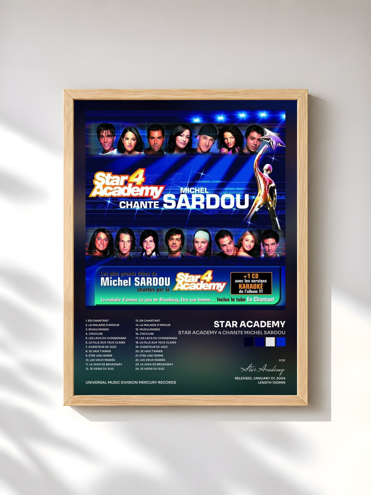 #bois Tableau de l'album Star Academy 4 Chante Michel Sardou de Star Academy, cadre en bois brut, imprimé et encadré en France