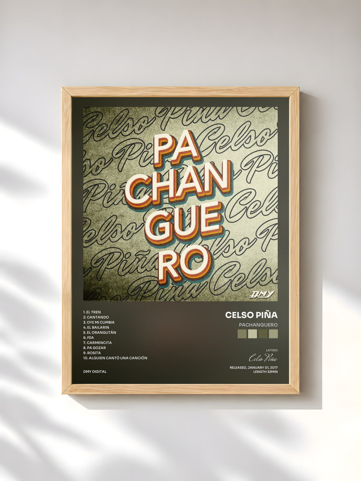 #bois Tableau de l'album Pachanguero de Celso Piña, cadre en bois brut, imprimé et encadré en France