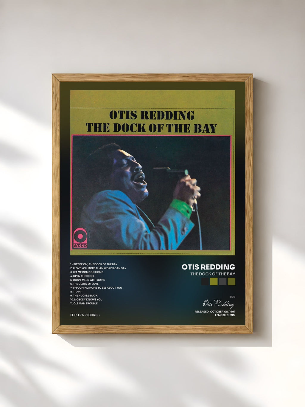 #bois Tableau de l'album The Dock of the Bay de Otis Redding, cadre en bois brut, imprimé et encadré en France