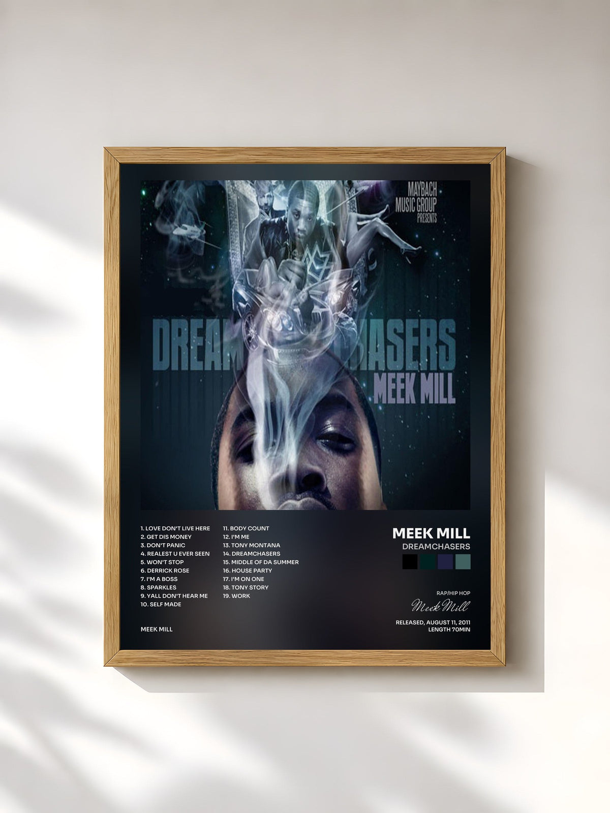 #bois Tableau de l'album Dreamchasers de Meek Mill, cadre en bois brut, imprimé et encadré en France