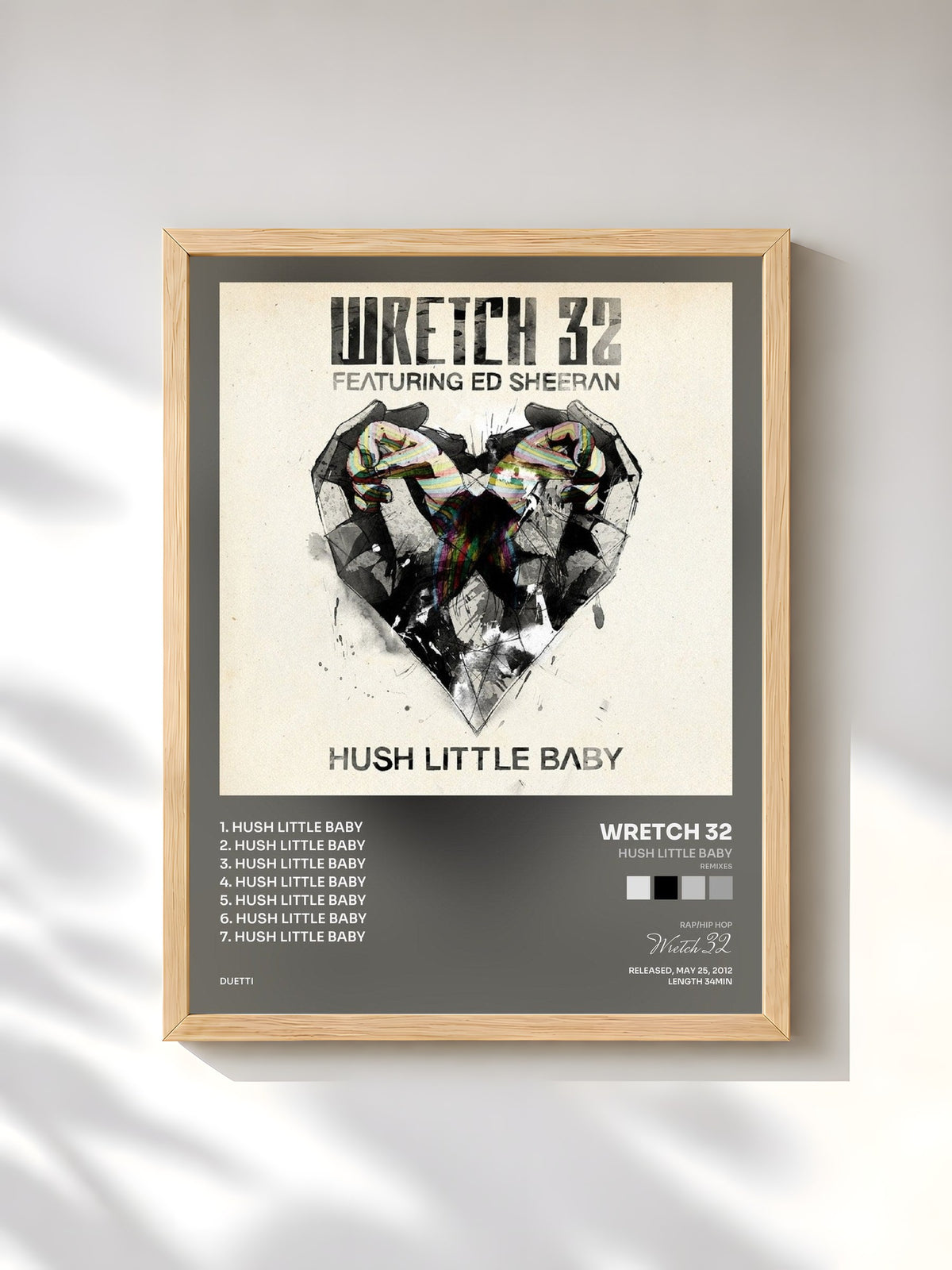 #bois Tableau de l'album Hush Little Baby (Remixes) de Wretch 32, cadre en bois brut, imprimé et encadré en France