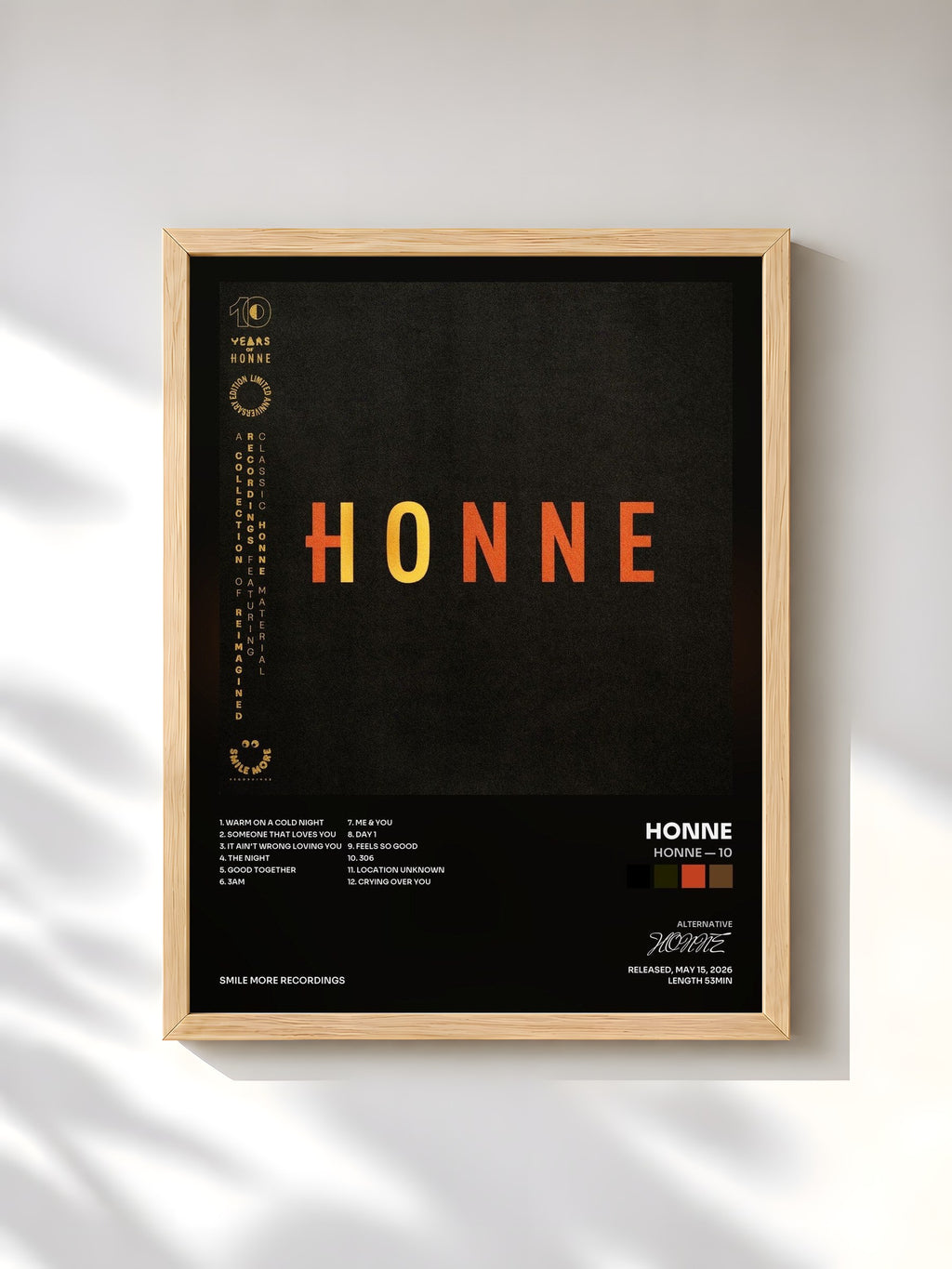 #bois Tableau de l'album HONNE — 10 de HONNE, cadre en bois brut, imprimé et encadré en France