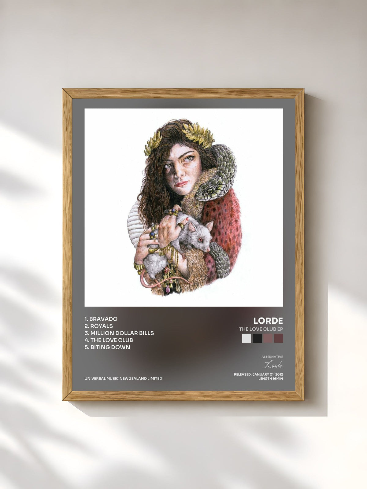 #bois Tableau de l'album The Love Club EP de Lorde, cadre en bois brut, imprimé et encadré en France