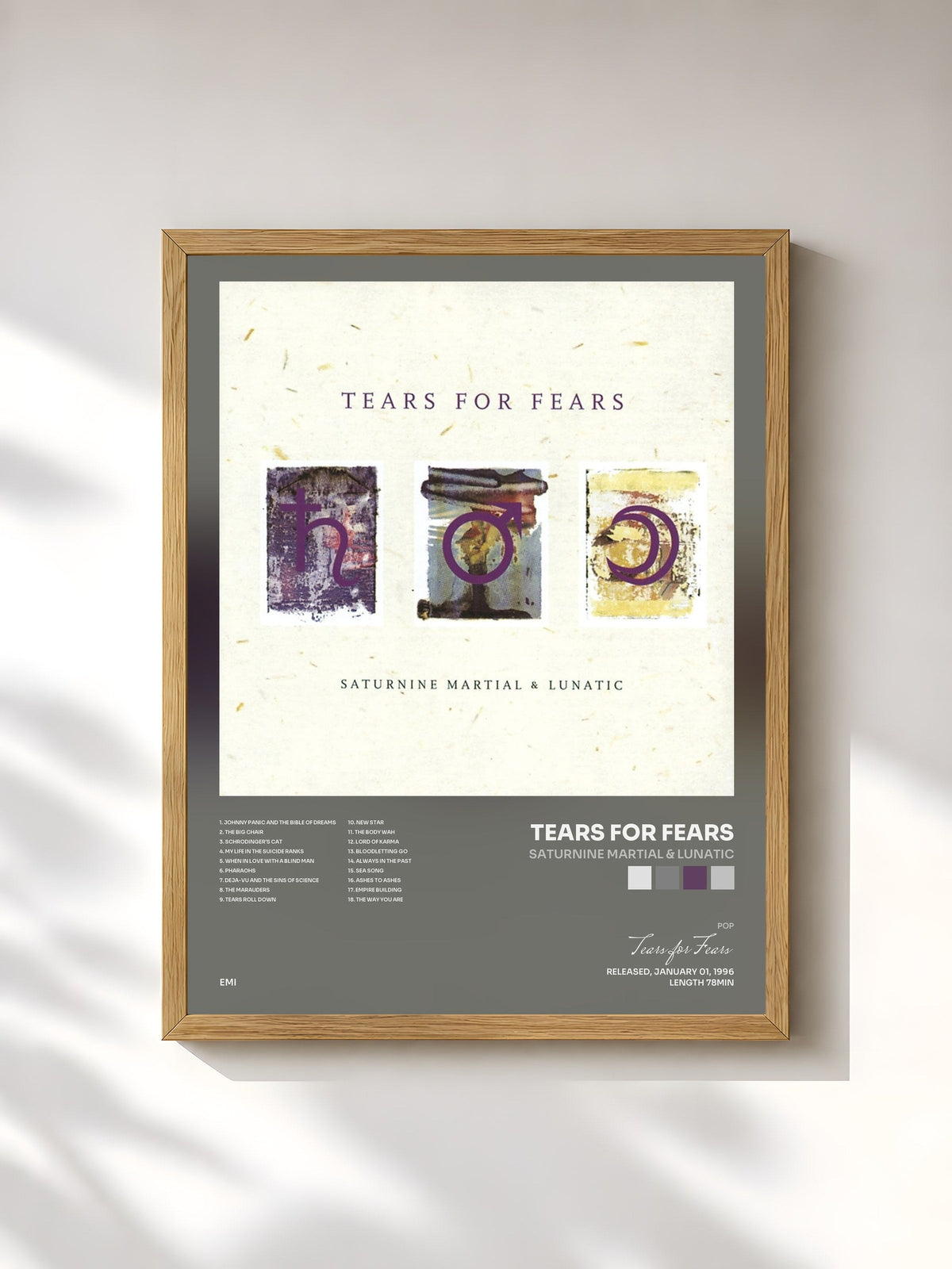 #bois Tableau de l'album Saturnine Martial & Lunatic de Tears for Fears, cadre en bois brut, imprimé et encadré en France