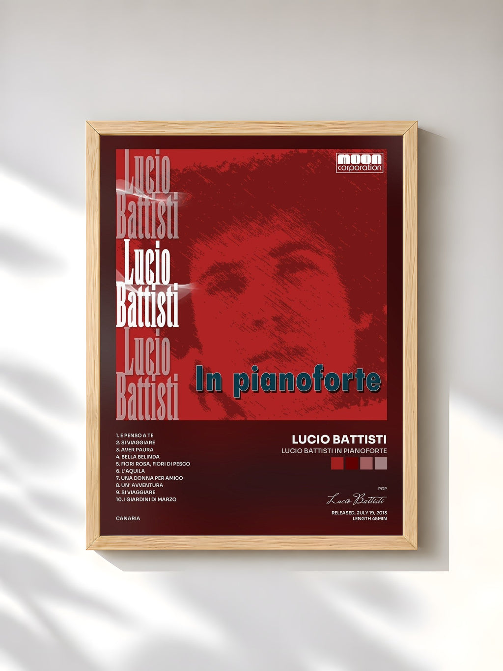 #bois Tableau de l'album Lucio Battisti in pianoforte de Lucio Battisti, cadre en bois brut, imprimé et encadré en France