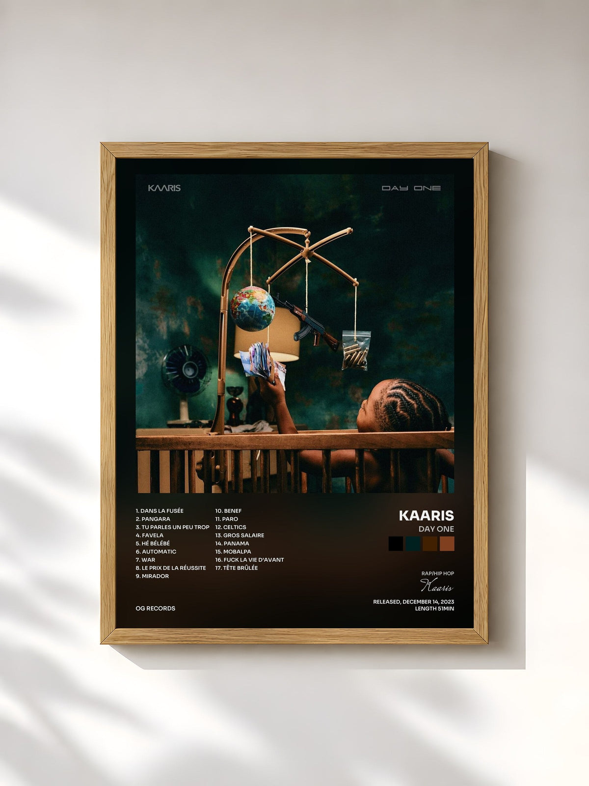 #bois Tableau de l'album Day One de Kaaris, cadre en bois brut, imprimé et encadré en France