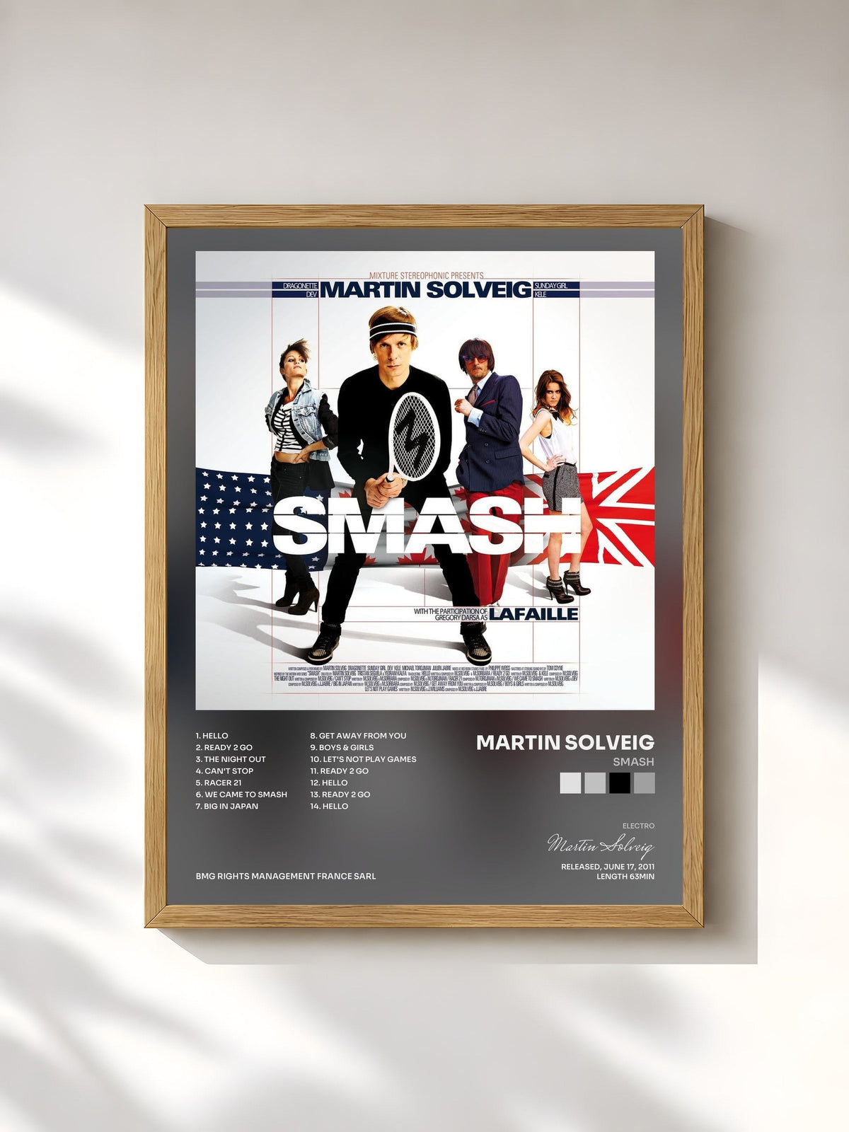 #bois Tableau de l'album Smash de Martin Solveig, cadre en bois brut, imprimé et encadré en France